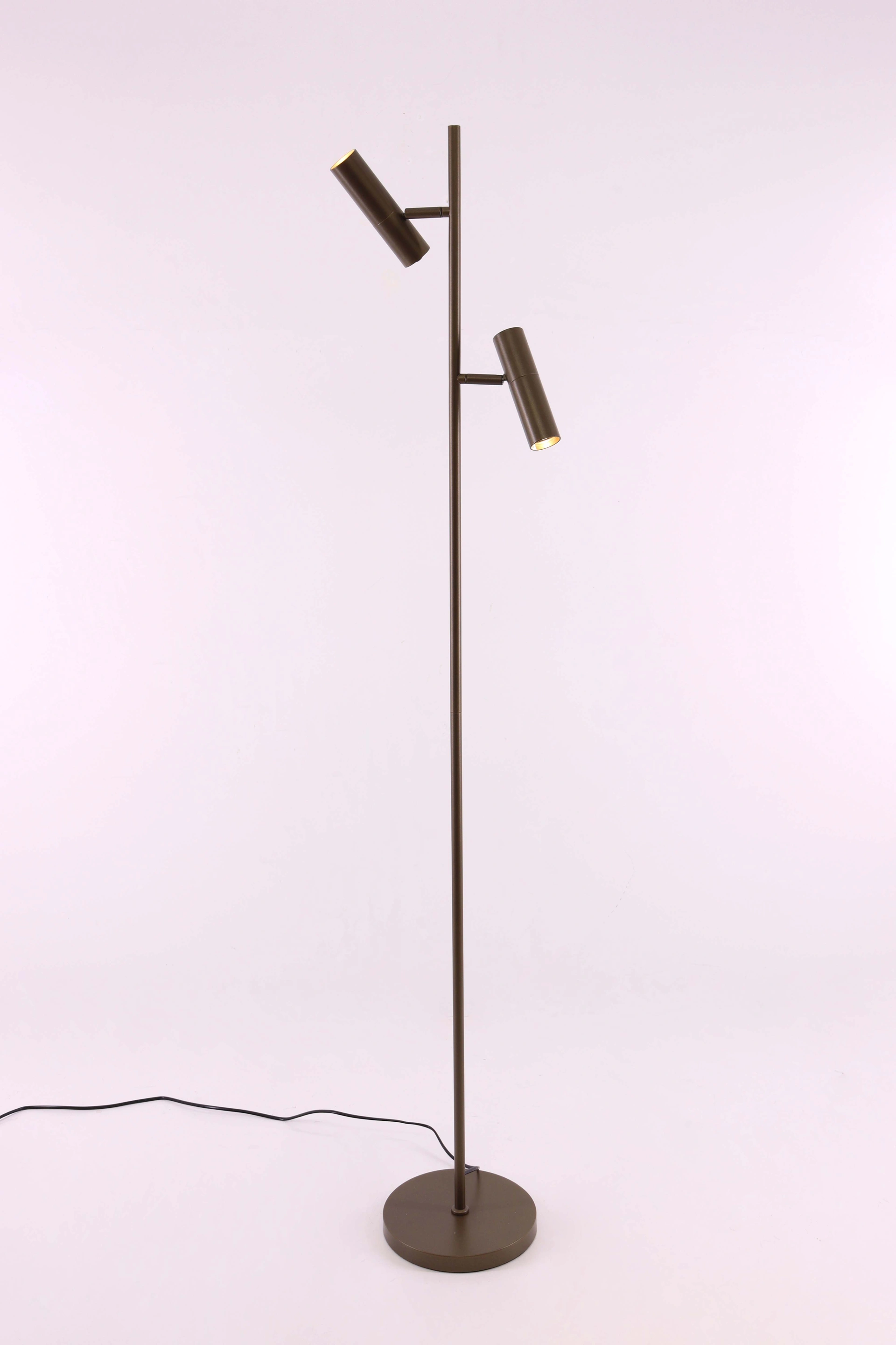 Minimalistische bronskleurige vloerlamp met twee verstelbare spots 46615