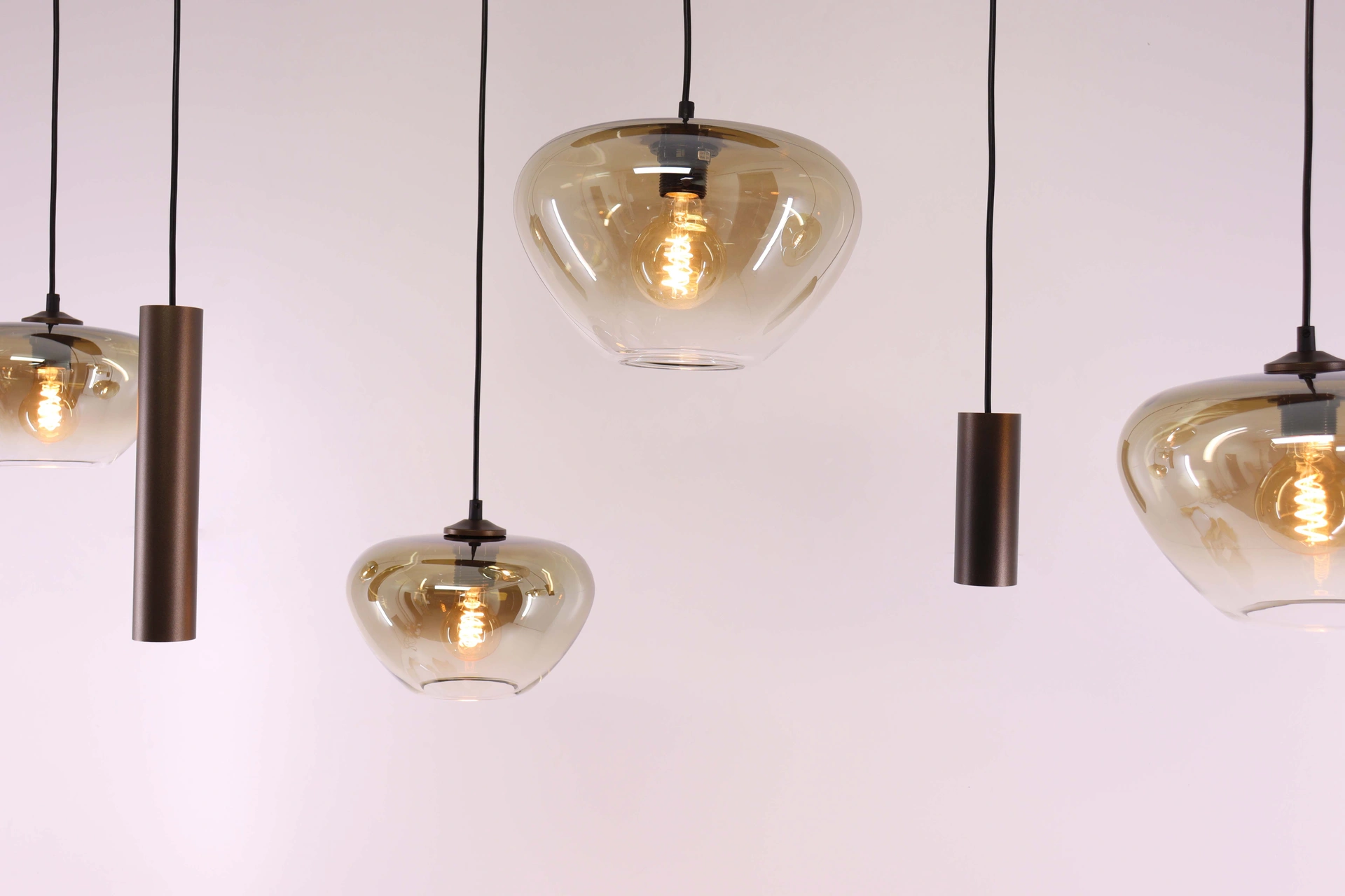 Hanglamp deens ovaal - cacao 6 lichts met genua bruin/helder glas 50279
