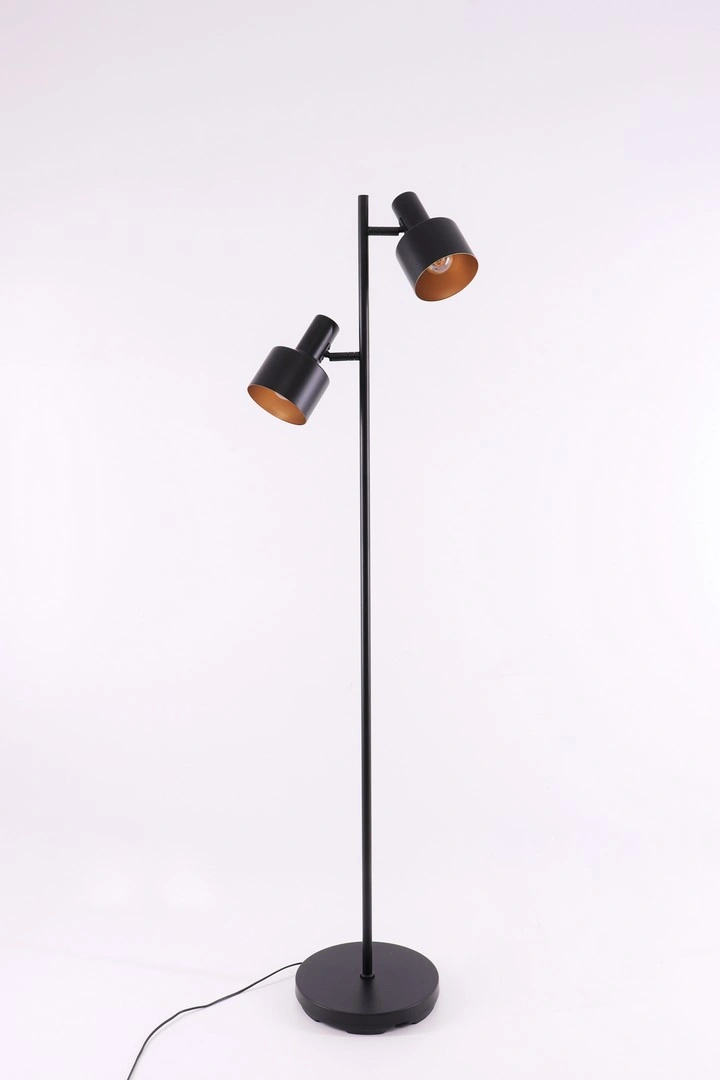 Vloerlamp zwart met goud brons binnenkant  - 2 verstelbare lichtpunten 44677
