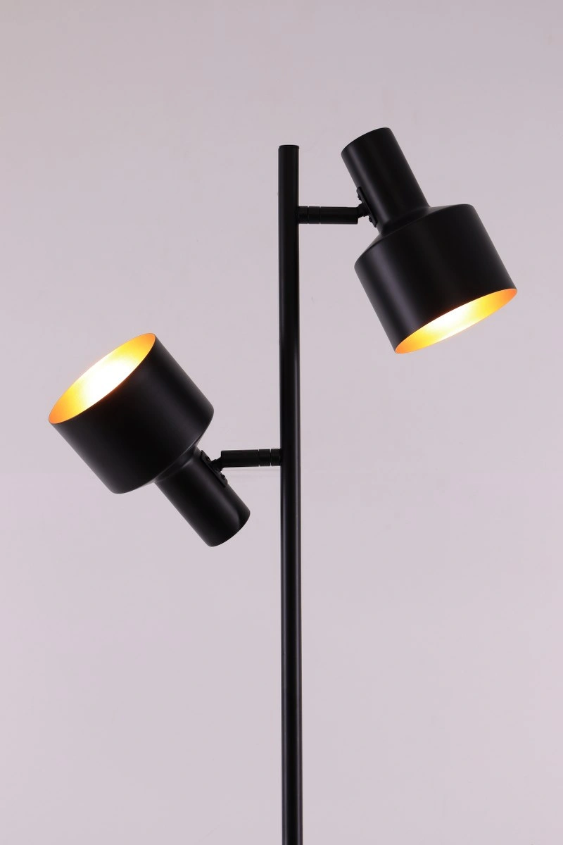 Vloerlamp zwart met goud brons binnenkant  - 2 verstelbare lichtpunten 44677