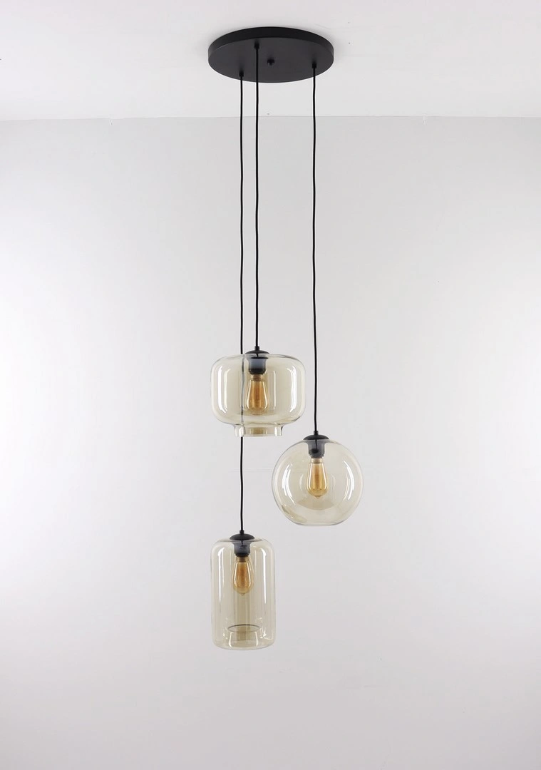 EEF Hanglamp Amberglas, 3-lichts Videlamp 50039