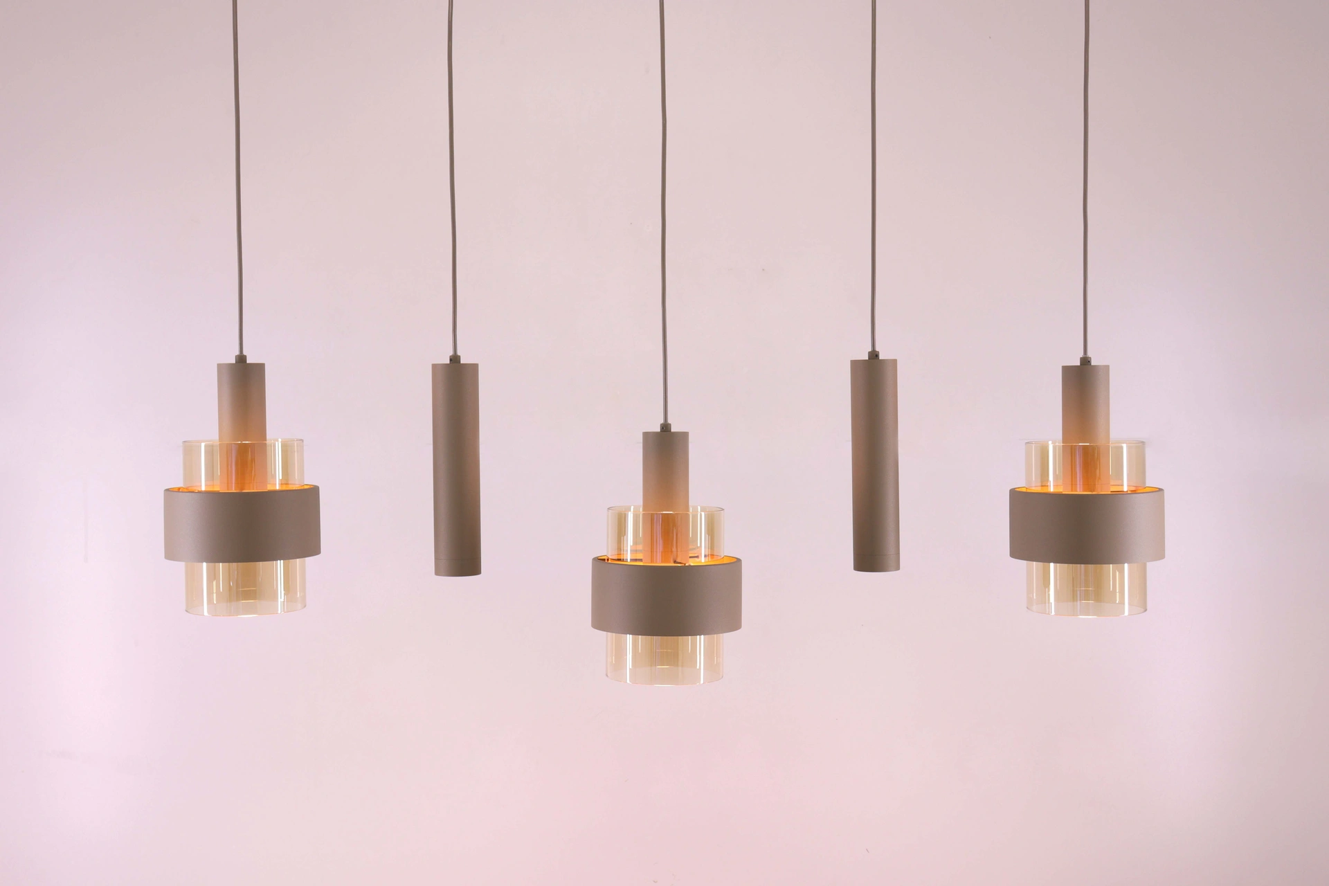 Hanglamp 5 lichts - zandkleur met kokers - Lengte 120cm 46582