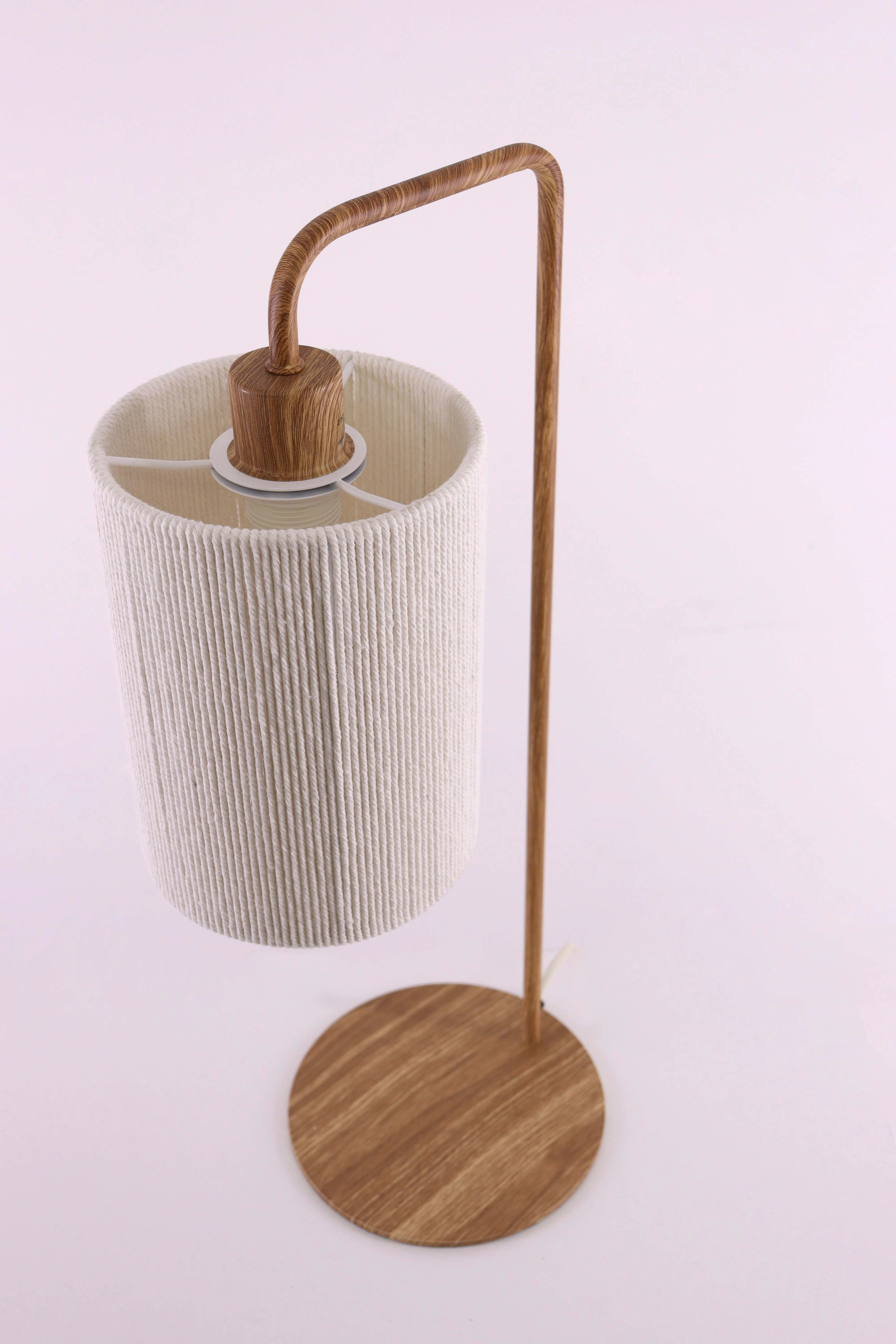Tafellamp metalen houtlook naturel  - Cremekleur touwkap -  Hoogte 59cm 46662