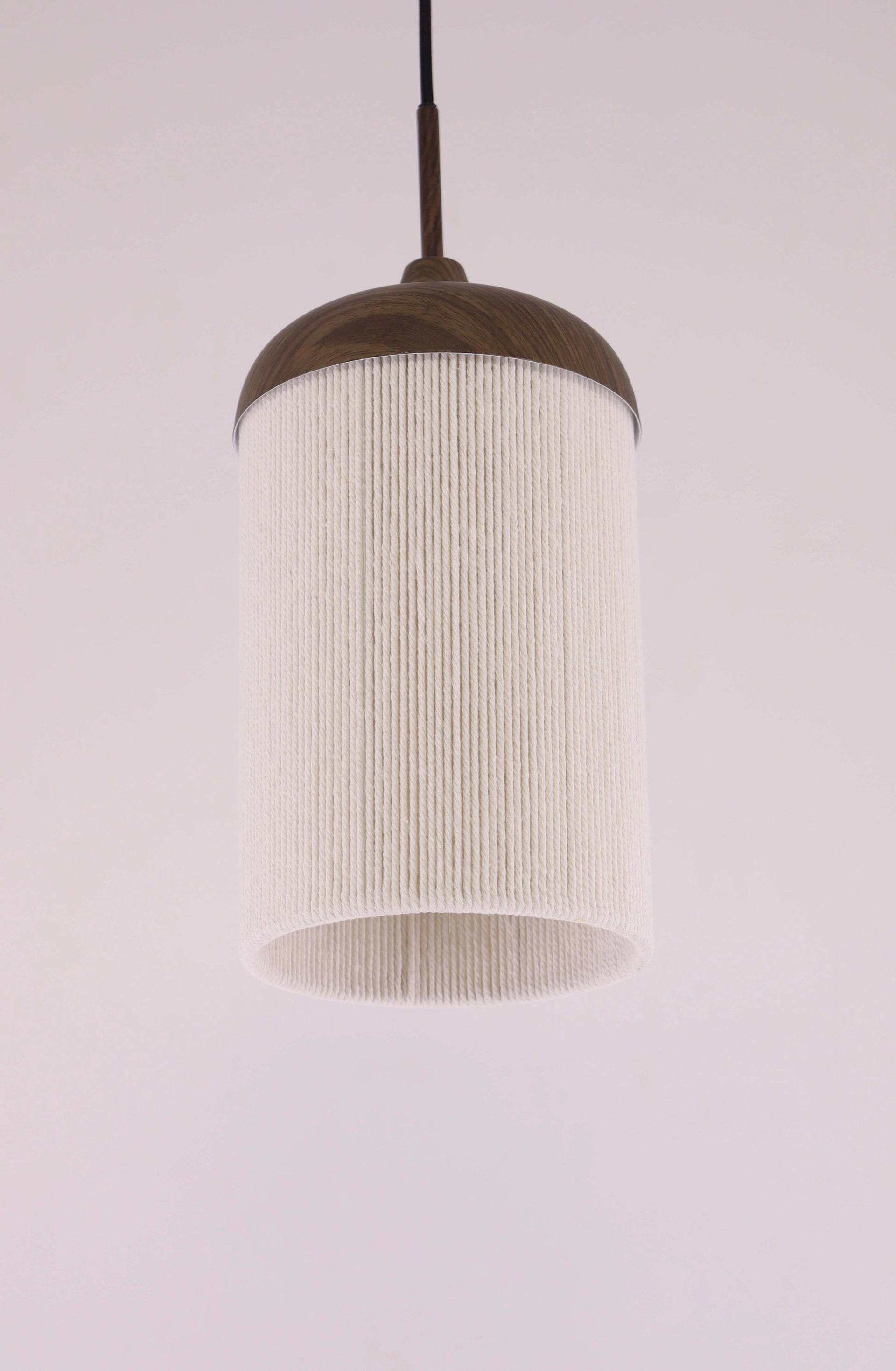 Hanglamp 1 lichts- Donkerhout look creme touwkap - Diameter 16cm  46805