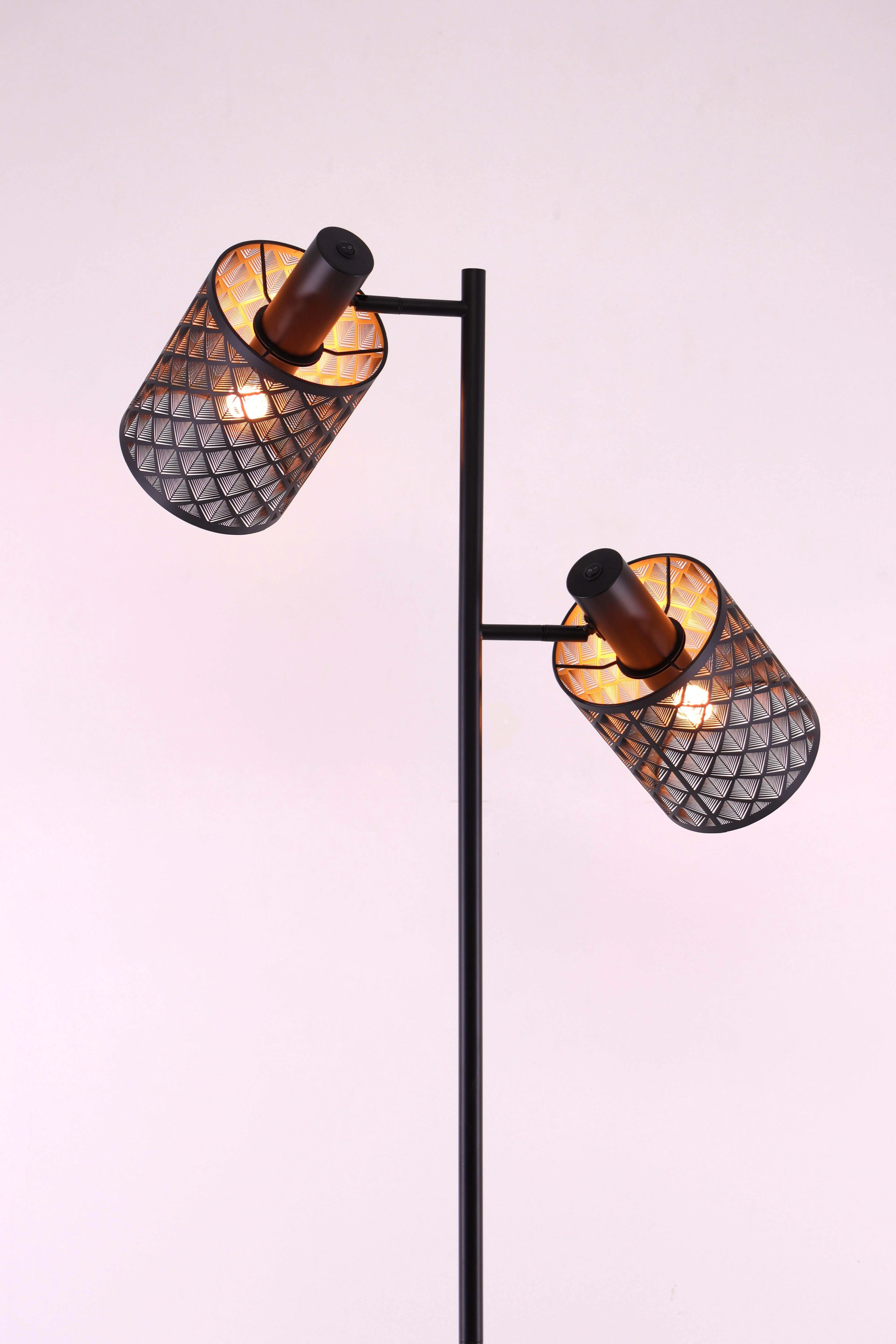 Vloerlamp 2 lichts - zwart met goud - Hoogte 166cm 46646
