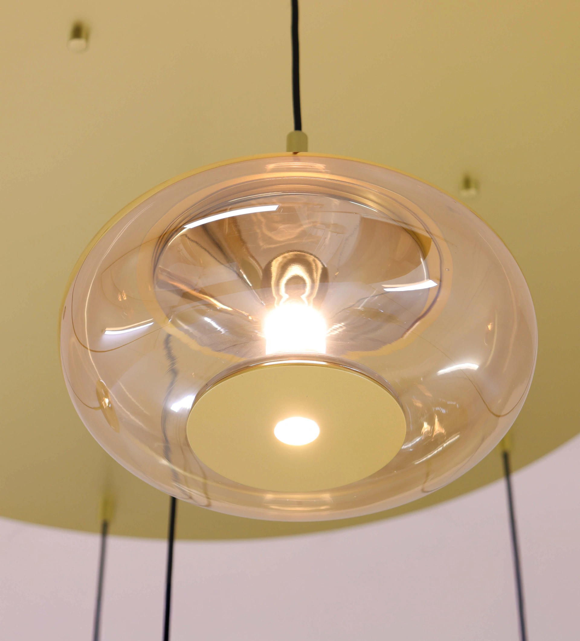 Videlamp goud rond 90 cm 7 amber glazen 350 cm 53007