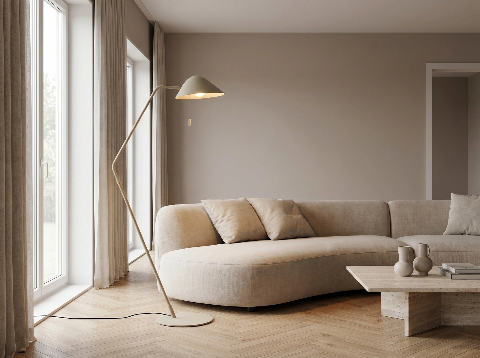 Vloerlamp zandkleur - Trekschakelaar hoogte 140cm 46182