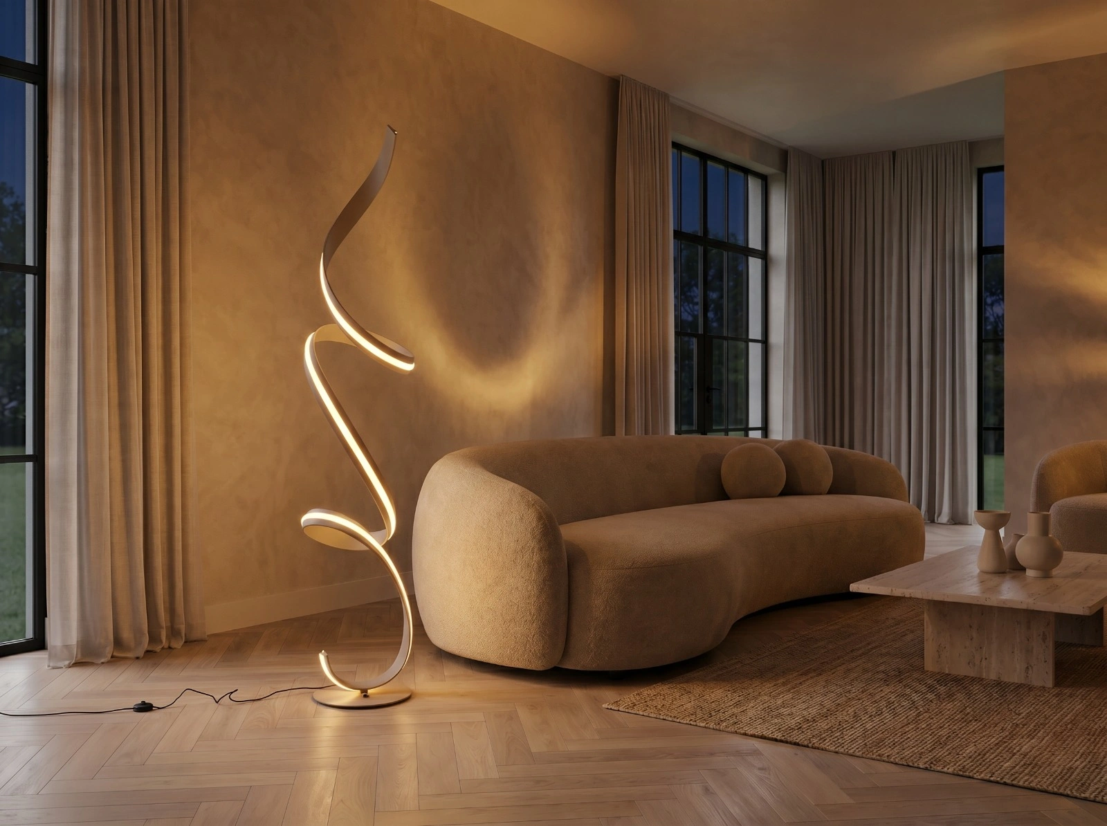 Vloerlamp in zandkleur 180cm met dimfunctie naar warm licht  46475