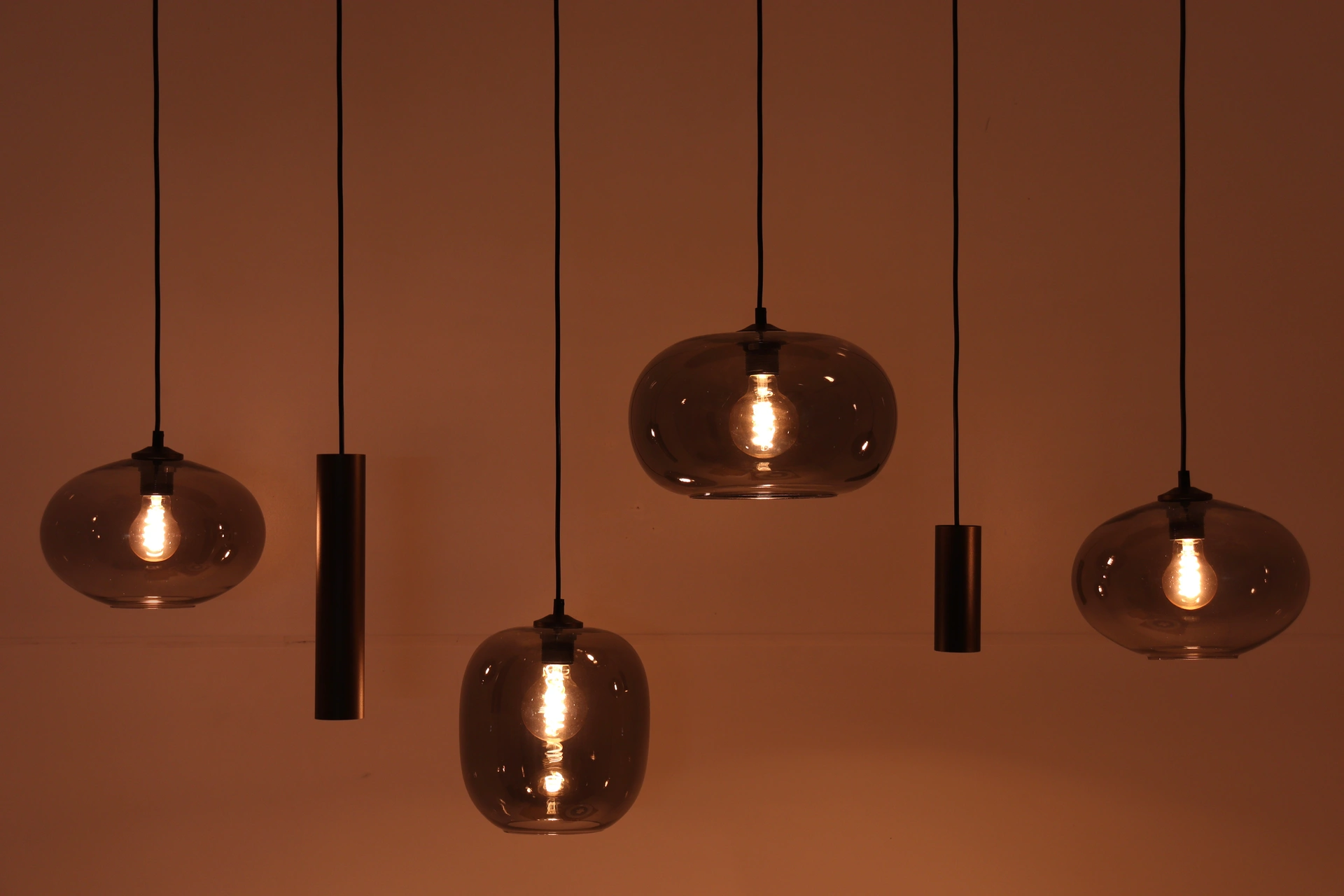 Hanglamp deens ovaal - cacao 6 lichts met smoke glas 50280