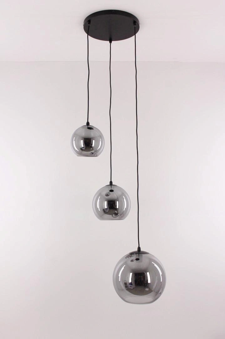 Hanglamp 3lichts rond - smoke rookglas bollen 20 25 30 cm 50192