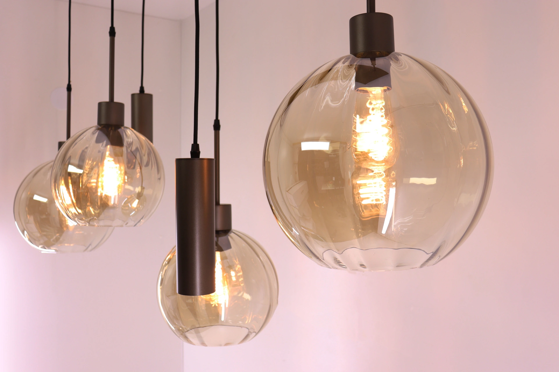 Moderne hanglamp cacao amber glas 130 cm 6 lichts 61215