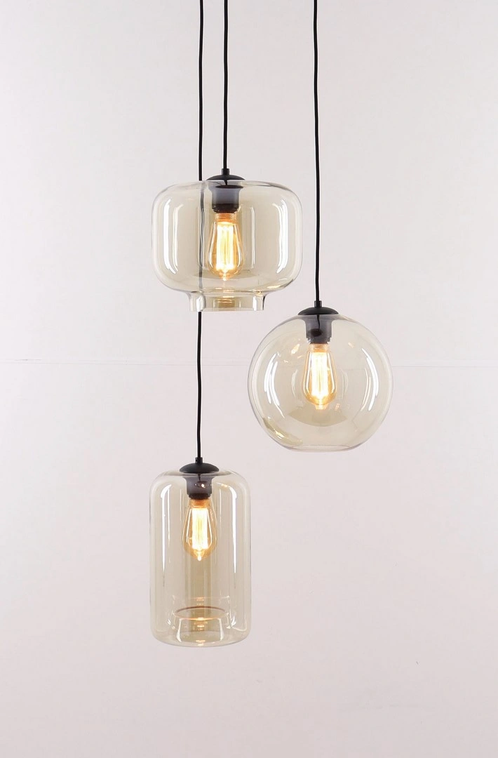 EEF Hanglamp Amberglas, 3-lichts Videlamp 50039