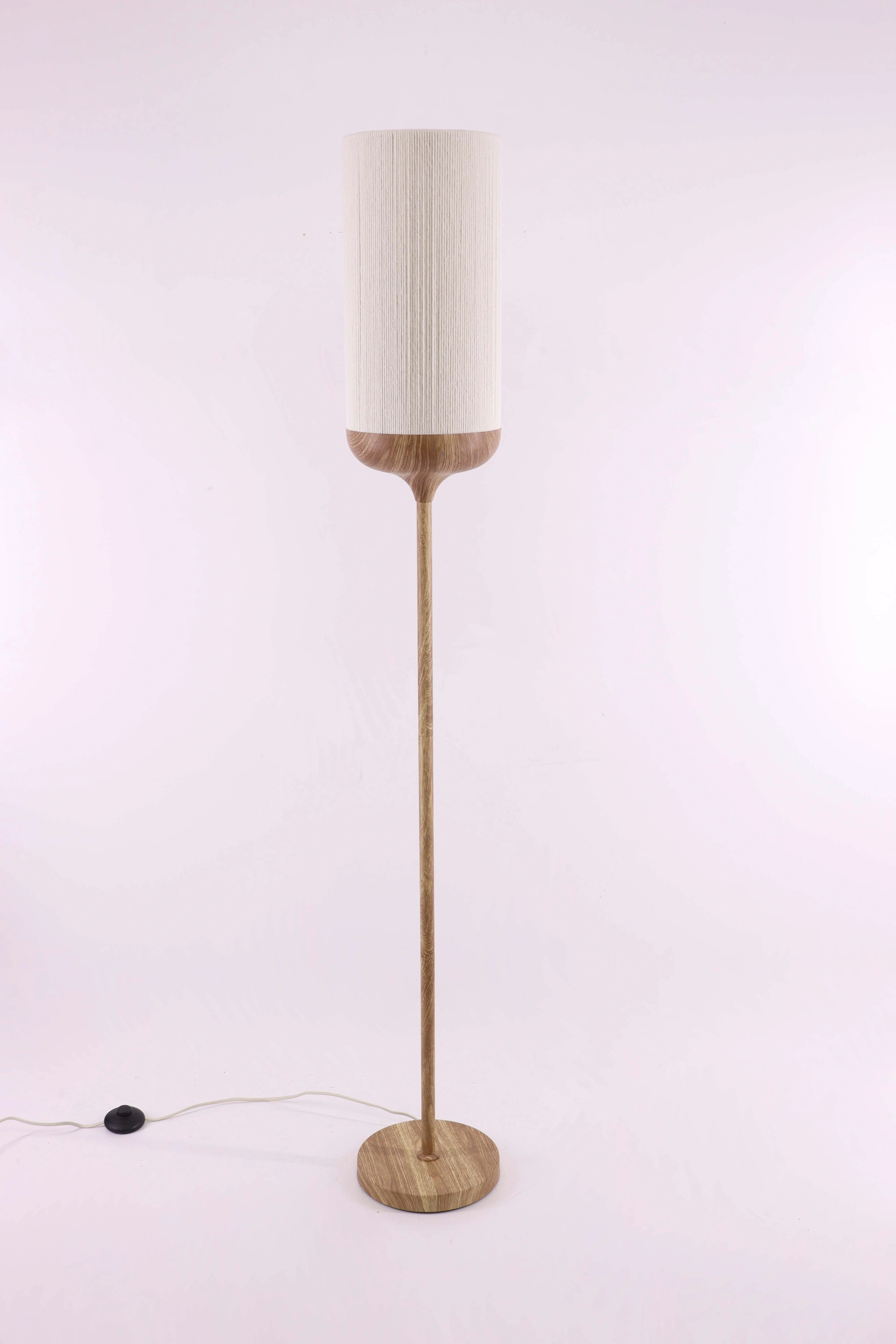 Vloerlamp japandi naturel metalen houtlook - créme touwkap - Hoogte 160cm 46496