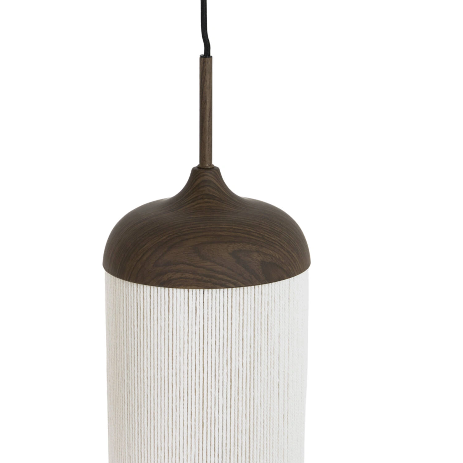 5-lichts Hanglamp Rovena - donkerbruine houtlook met crème touw – 117 cm SW10550