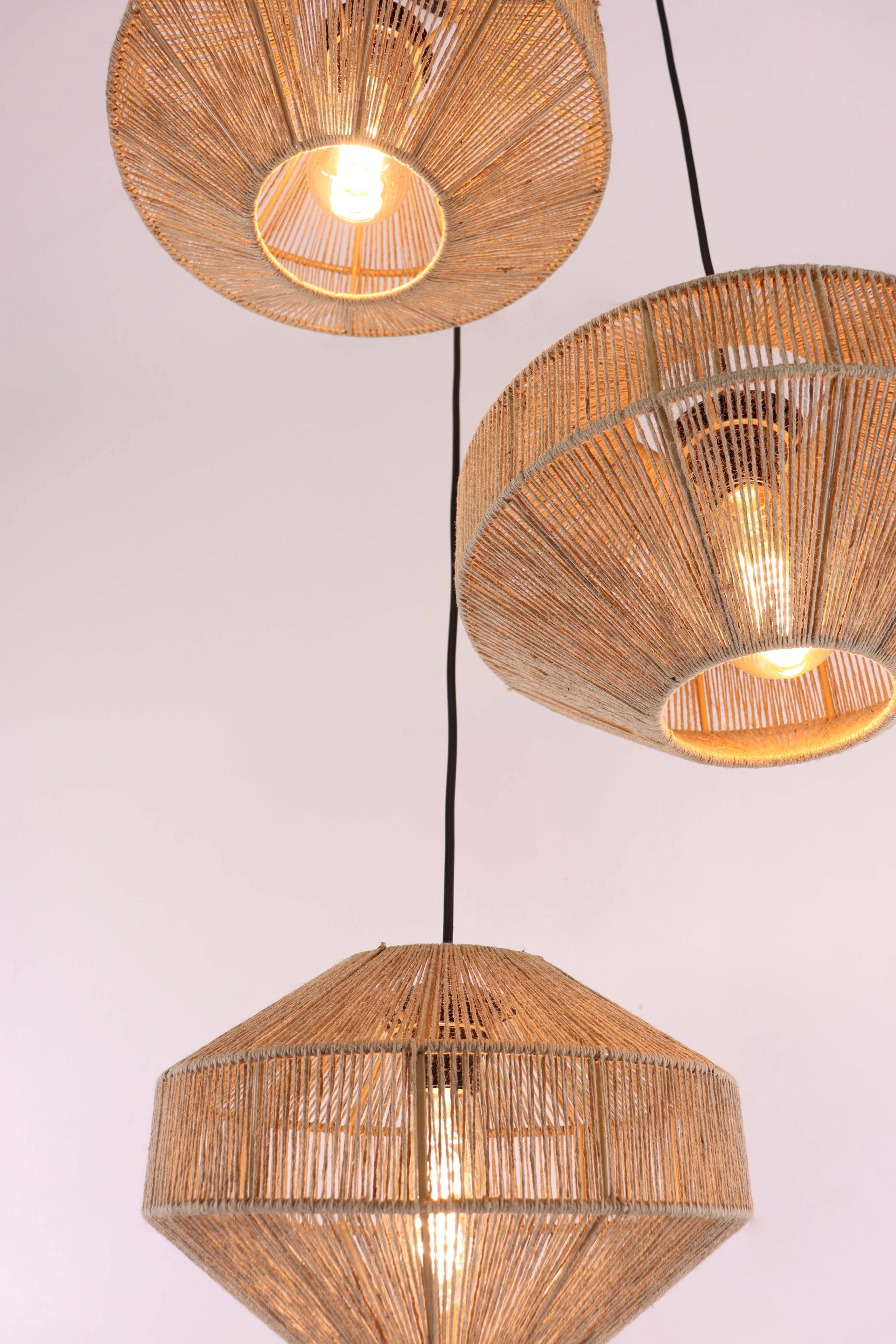 Hanglamp touw 3 lichts zwart, plafondlamp natuurlijk touw 50267