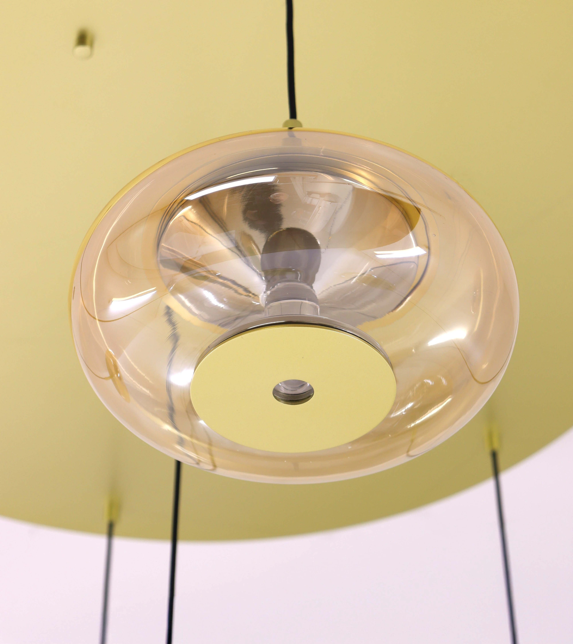 Videlamp goud rond 90 cm 7 amber glazen 350 cm 53007