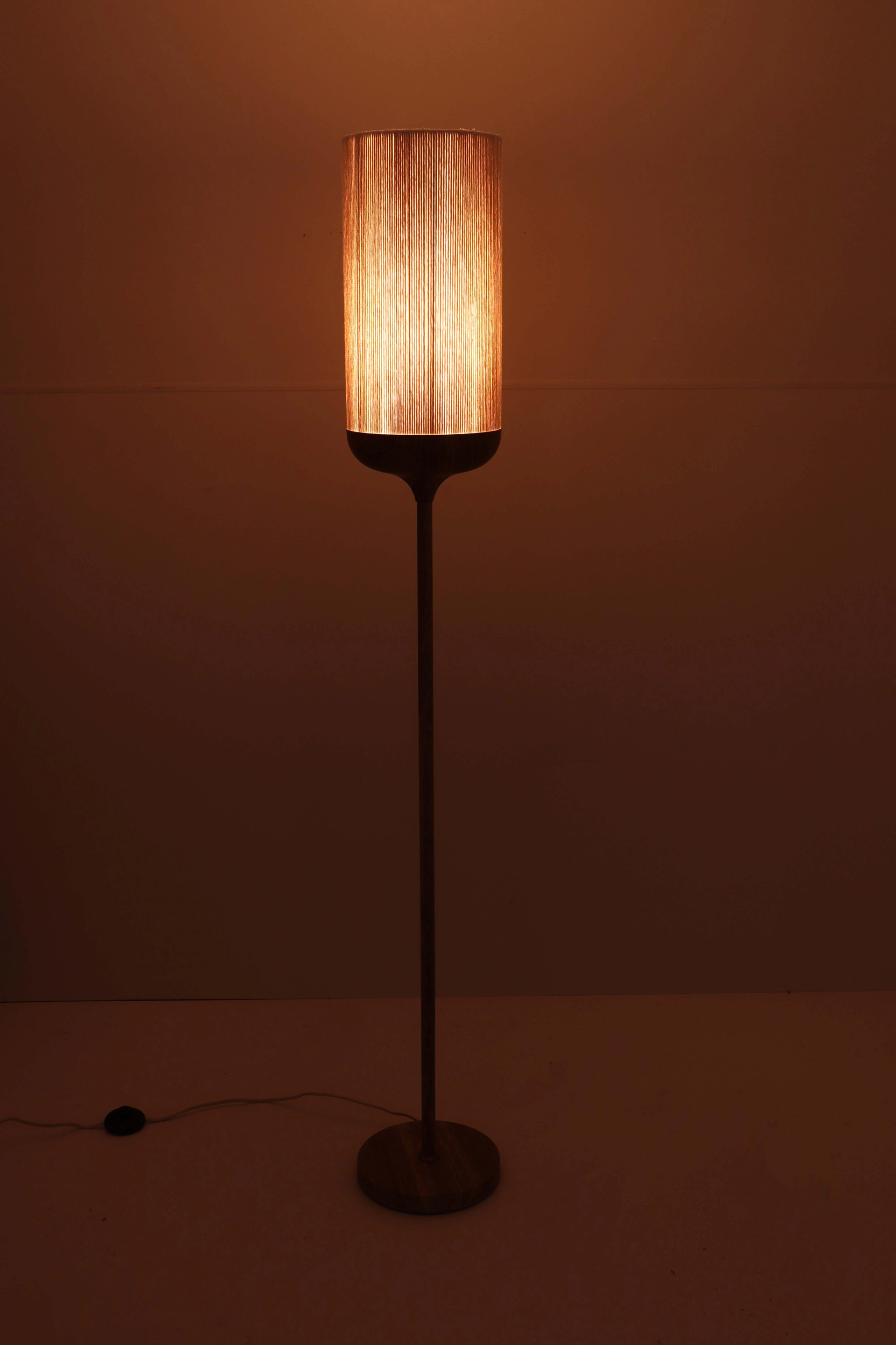 Vloerlamp japandi naturel metalen houtlook - créme touwkap - Hoogte 160cm 46496