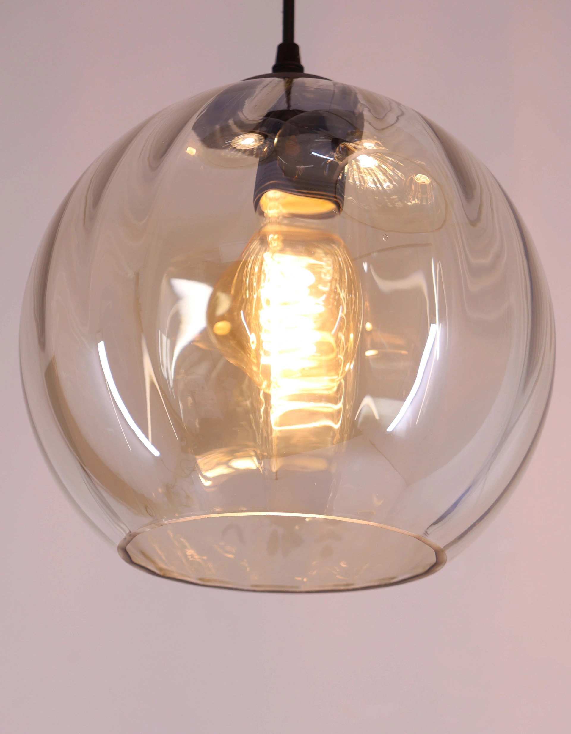Hanglamp amber glas - 3lichts geribbeld - rond 50270