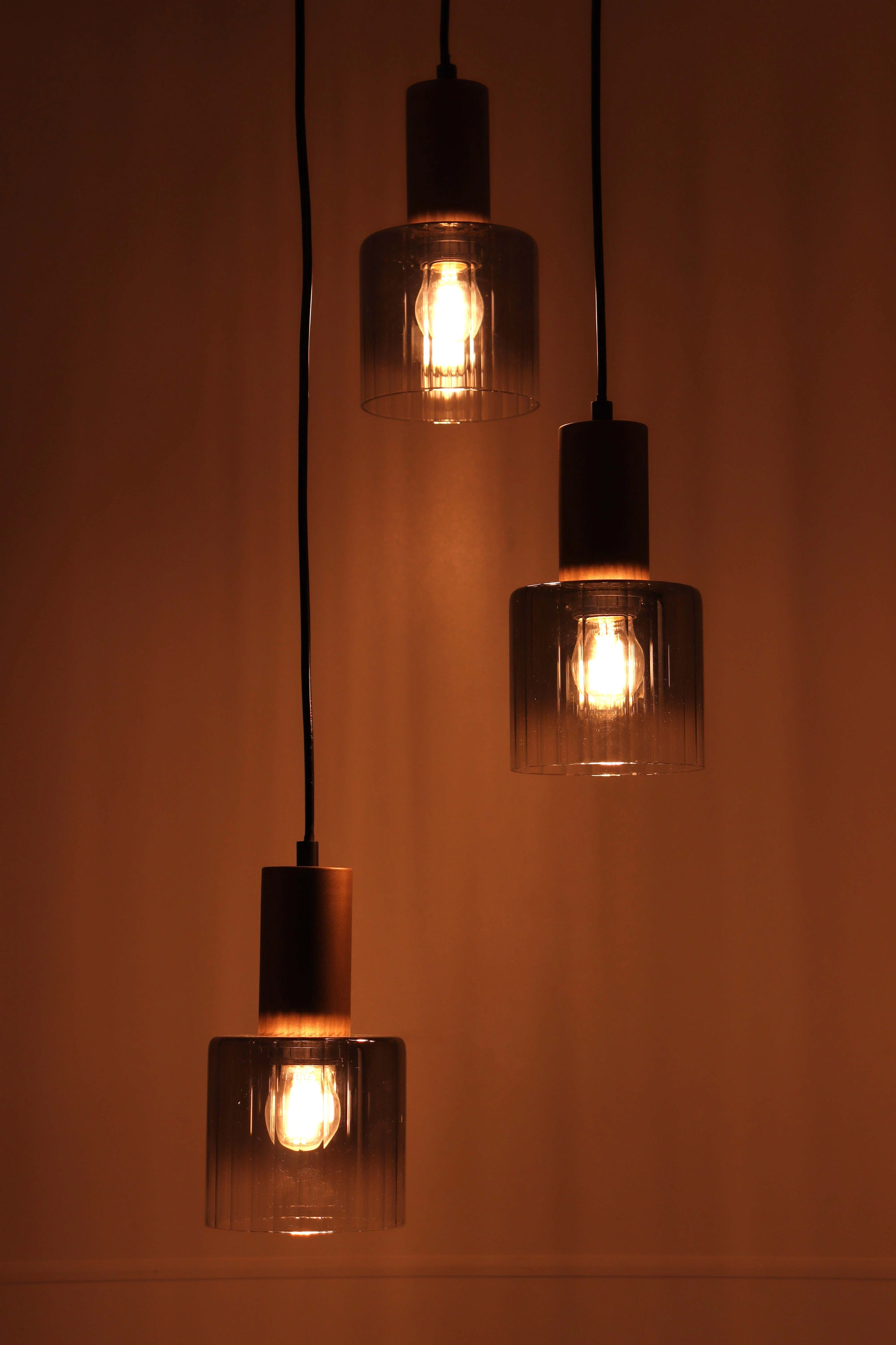 Hanglamp rond cacao met smoke glas - 3 lichts Dia. 28cm 46505