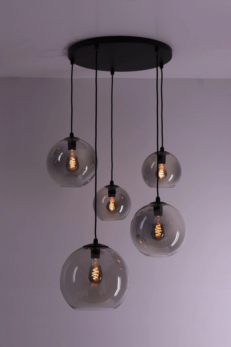 EEF Hanglamp Grey getint glas bollen - diameter 50cm met 5 hangers 61102HL