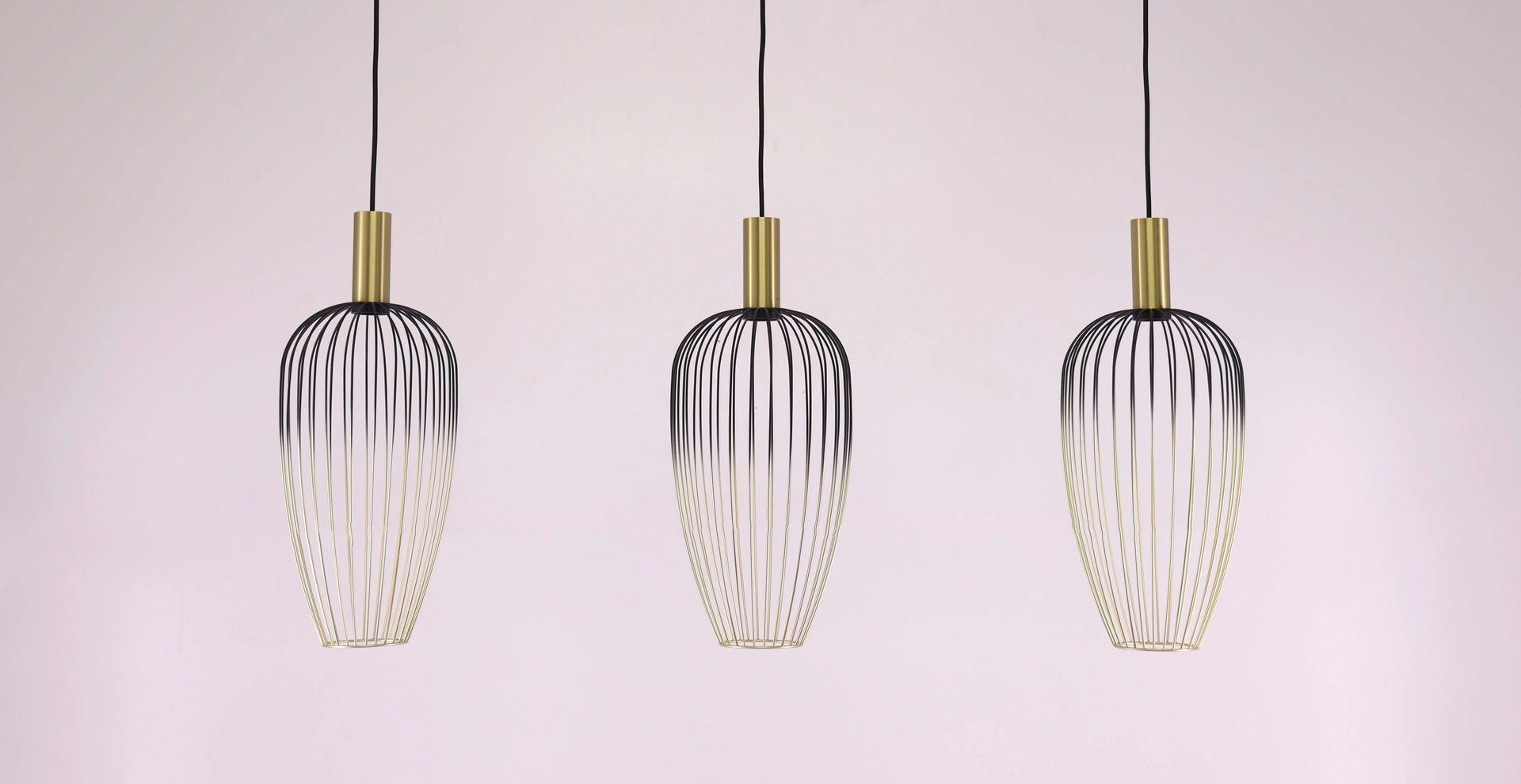 Hanglamp zwart/goud - 3 lichts wire - 100cm 46635