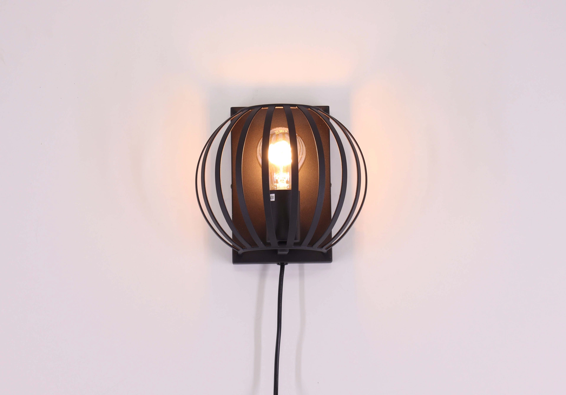 Wandlamp zwart staal 1-lichts E27 – open draad design 61112