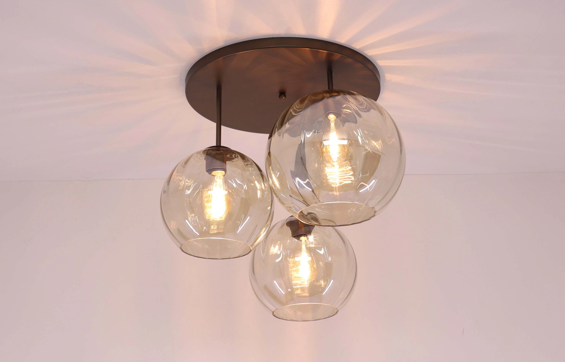 Plafondlamp rond cacao amberglas - 3lichts diameter 45cm  50284