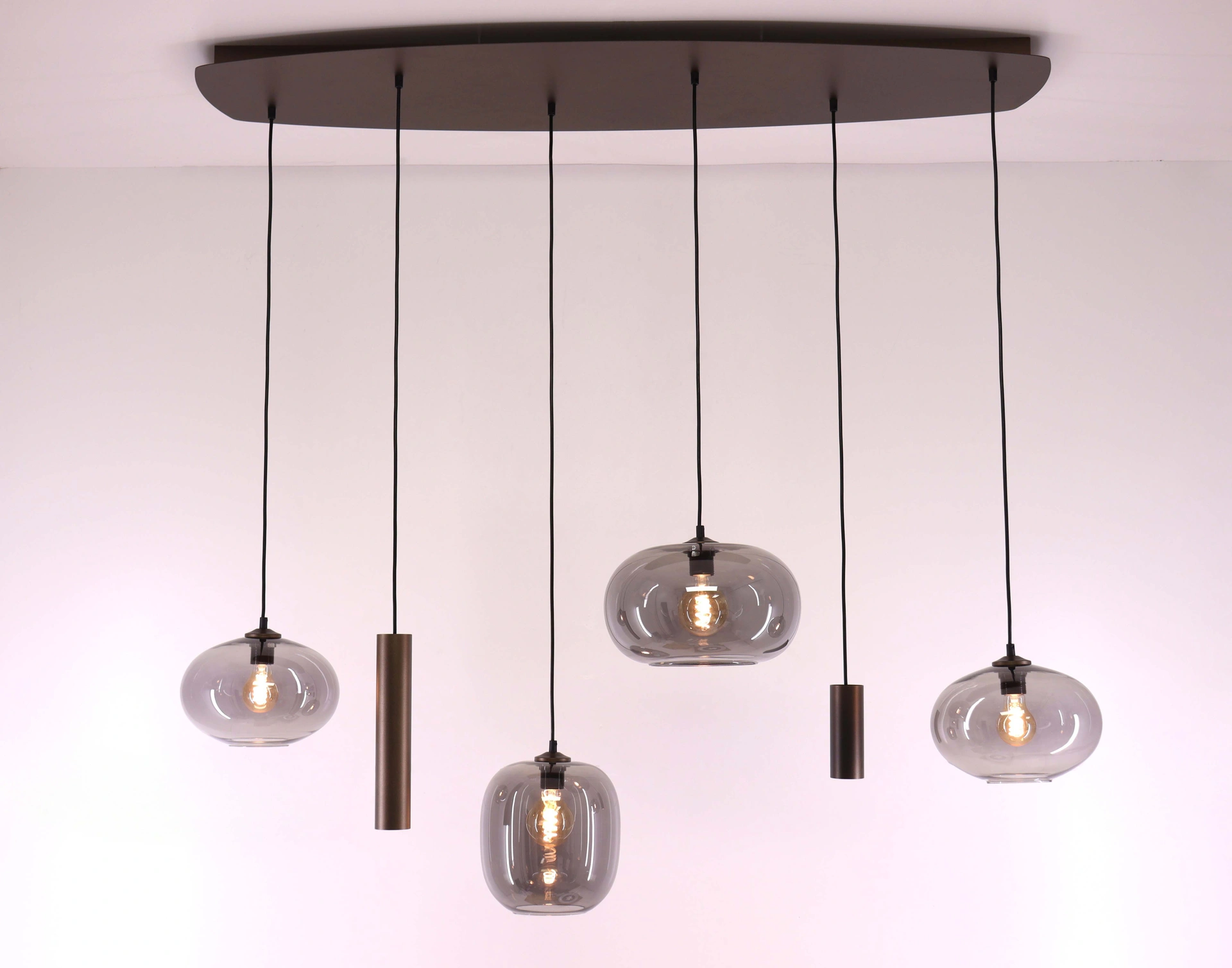 Hanglamp deens ovaal - cacao 6 lichts met smoke glas 50280
