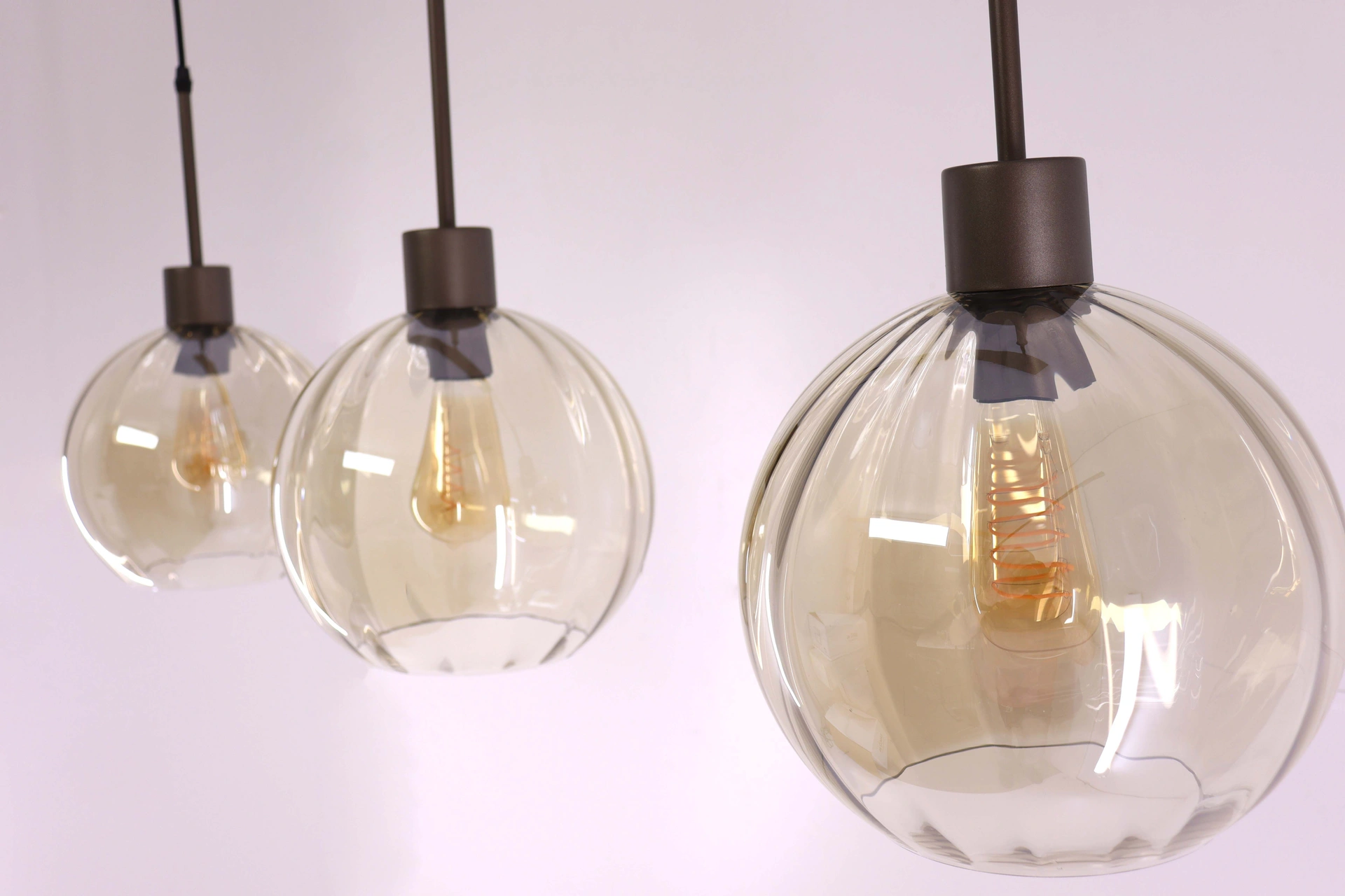 Glazen hanglamp amber bollen cacao 3 lichts 100 cm 61213