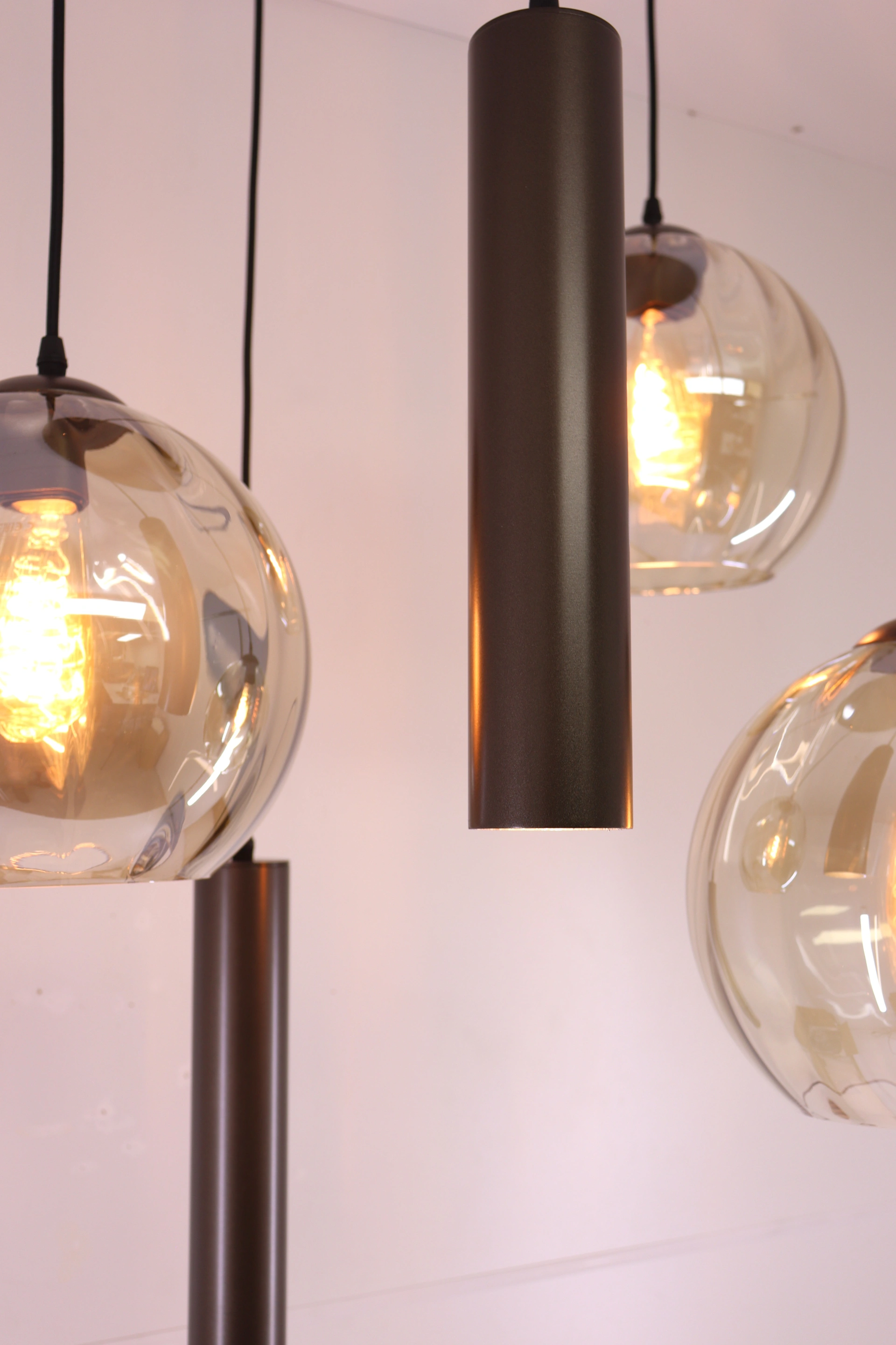 Hanglamp Cacao Bruin 5-lichts – Amber Geribbeld Glas met Hangkoker – Diameter 70 cm 50300