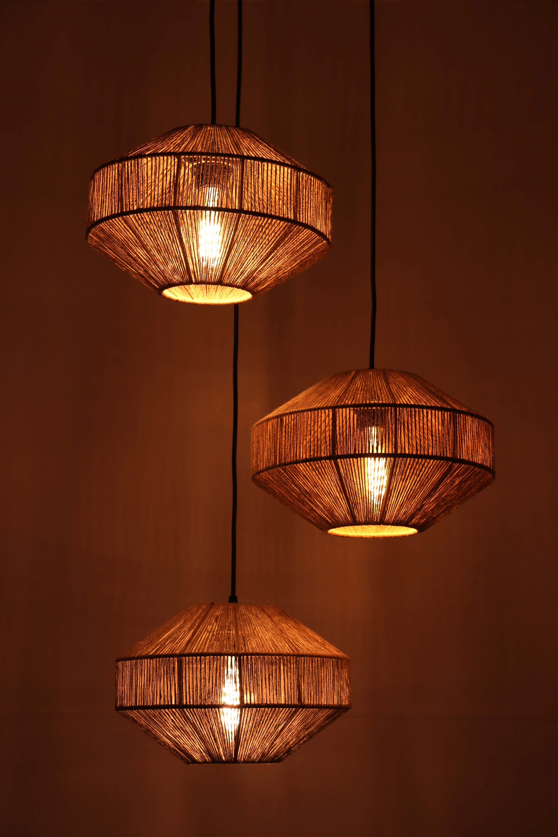 Hanglamp touw 3 lichts zwart, plafondlamp natuurlijk touw 50267