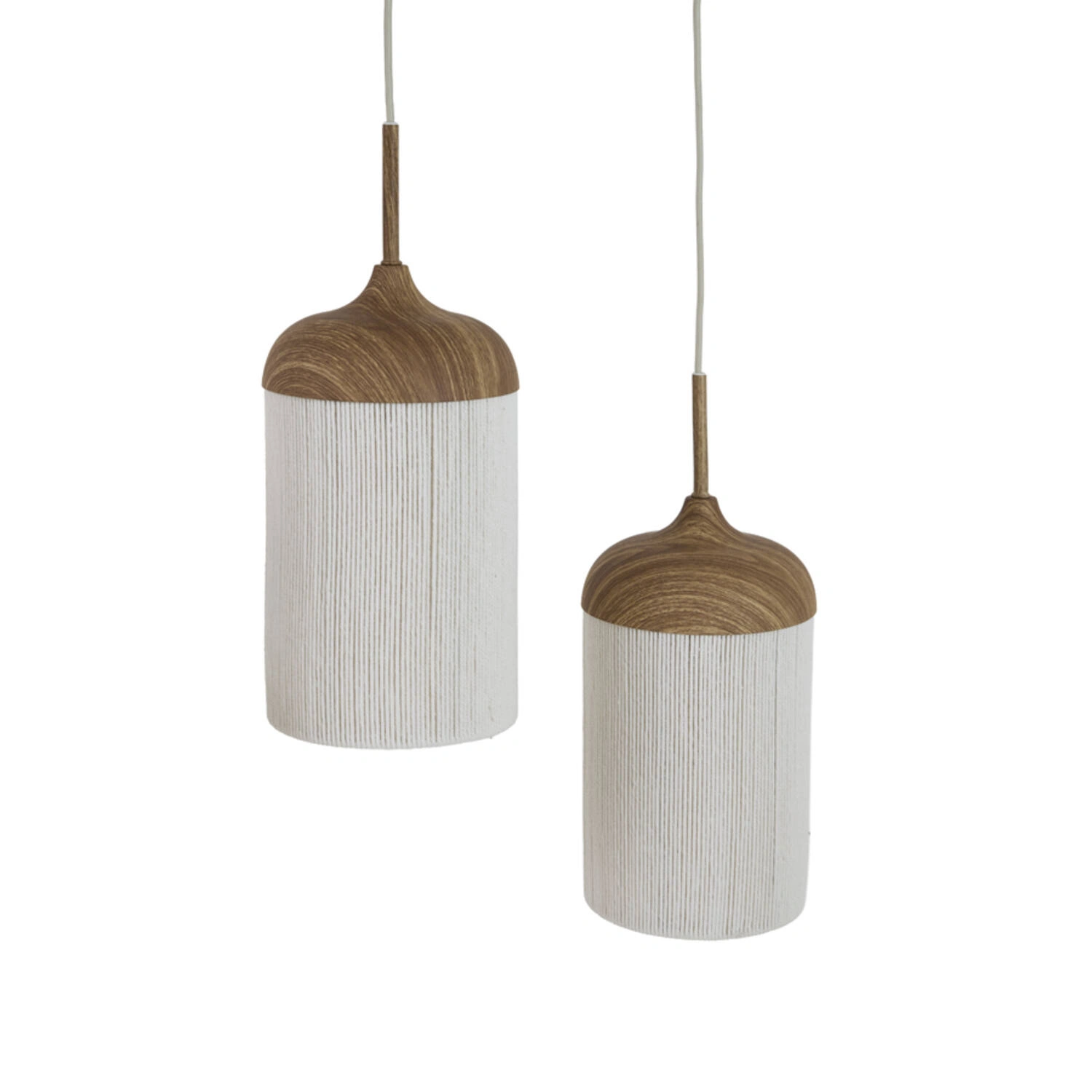 5-lichts Hanglamp Rovena - naturel houtlook met crème touw – 117 cm SW10549