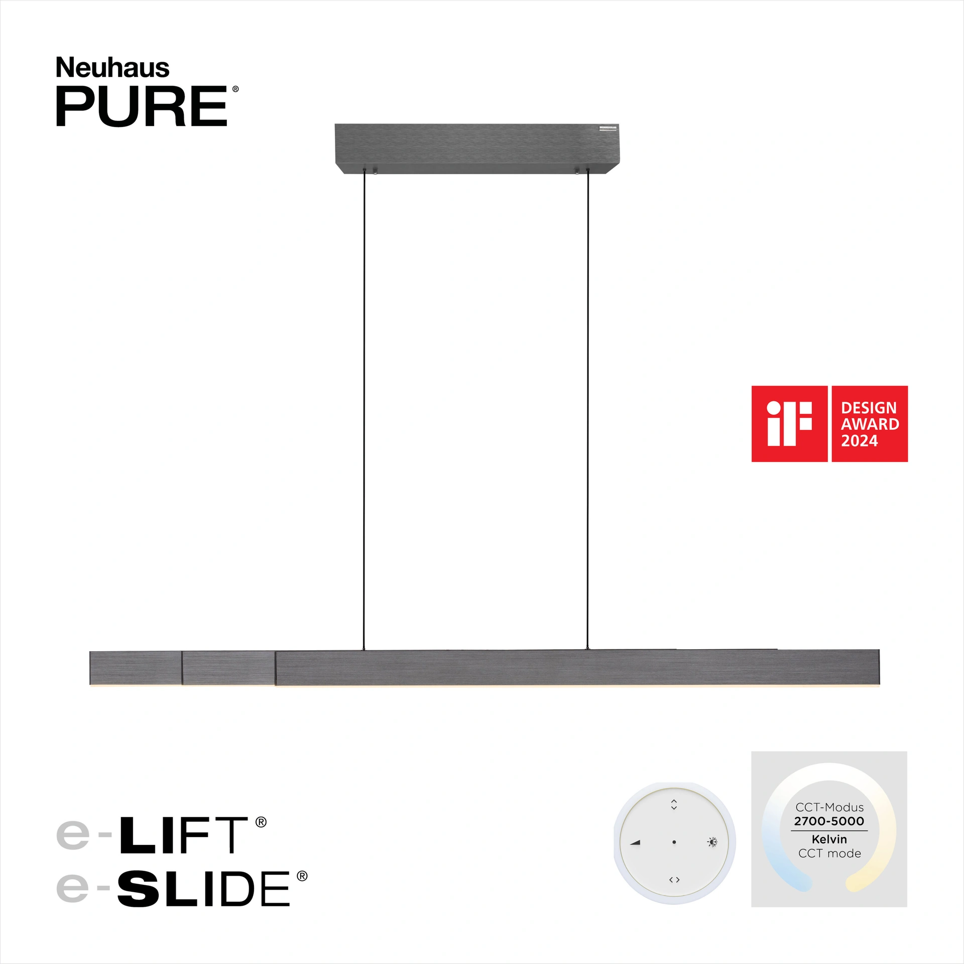 Hanglamp Pure Moto easy Lift en e-Slide L 80-200 cm Grijs 45733