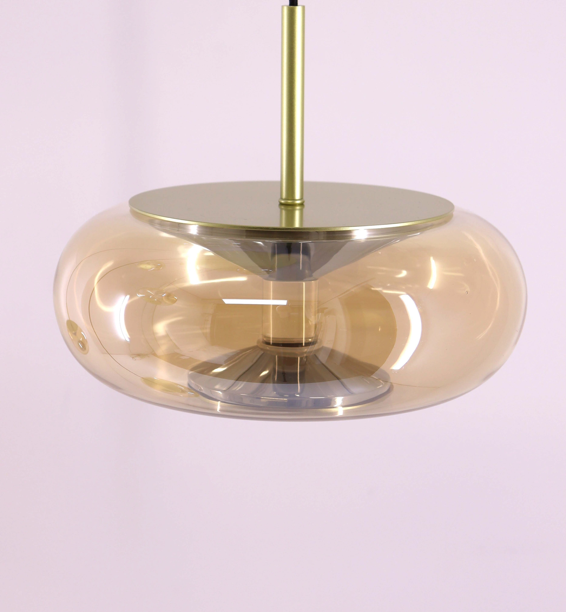 Videlamp goud rond 90 cm 7 amber glazen 350 cm 53007