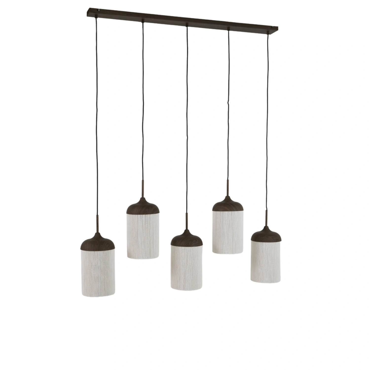 5-lichts Hanglamp Rovena - donkerbruine houtlook met crème touw – 117 cm SW10550