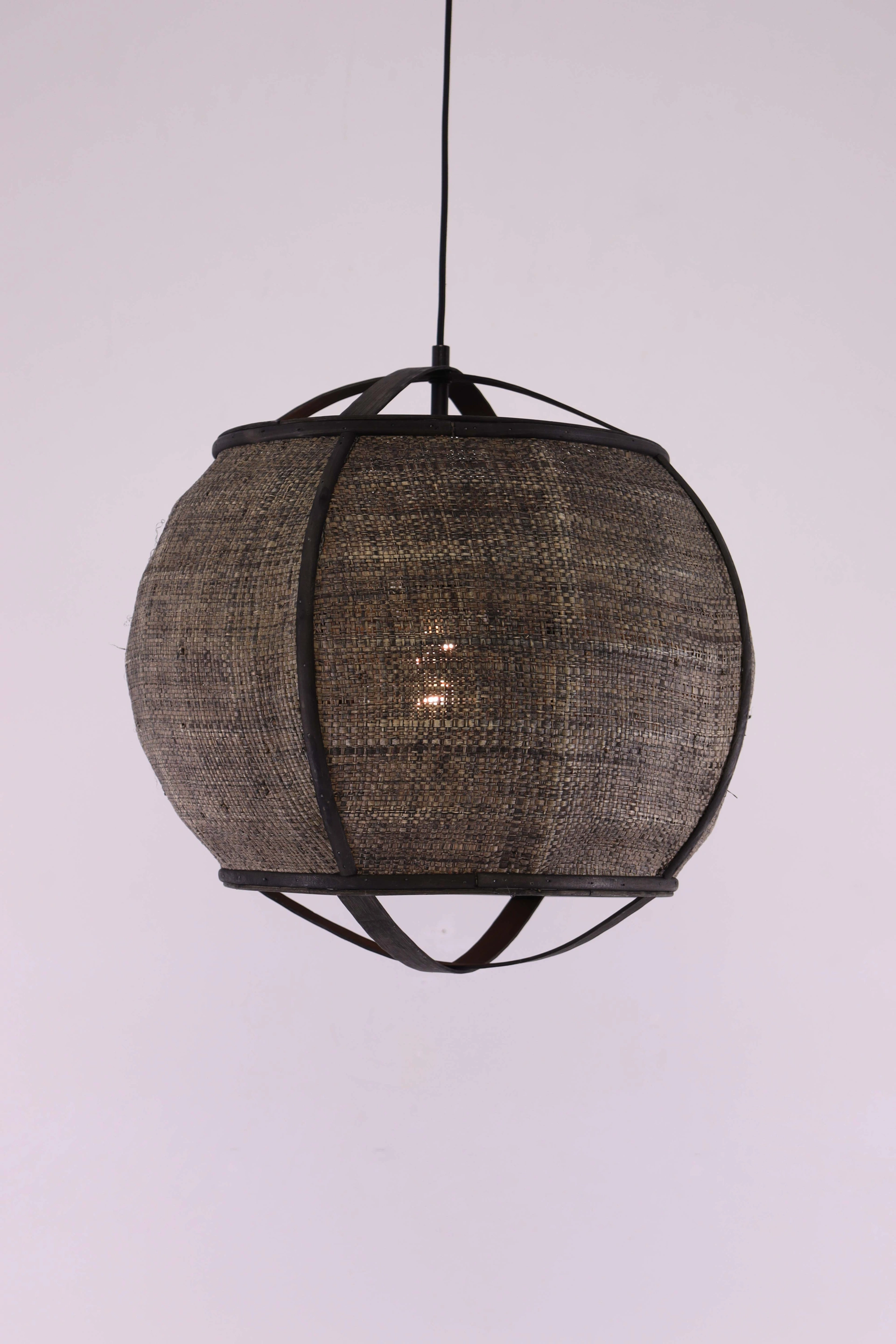 Hanglamp donker rotan met houten frame – naturel Ø41 cm 46469