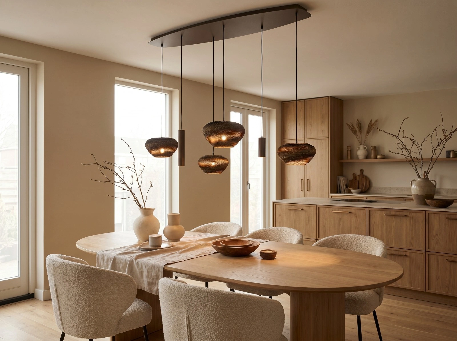 Hanglamp deens ovaal - Cacao think paper karton - 6 lichts 140cm 