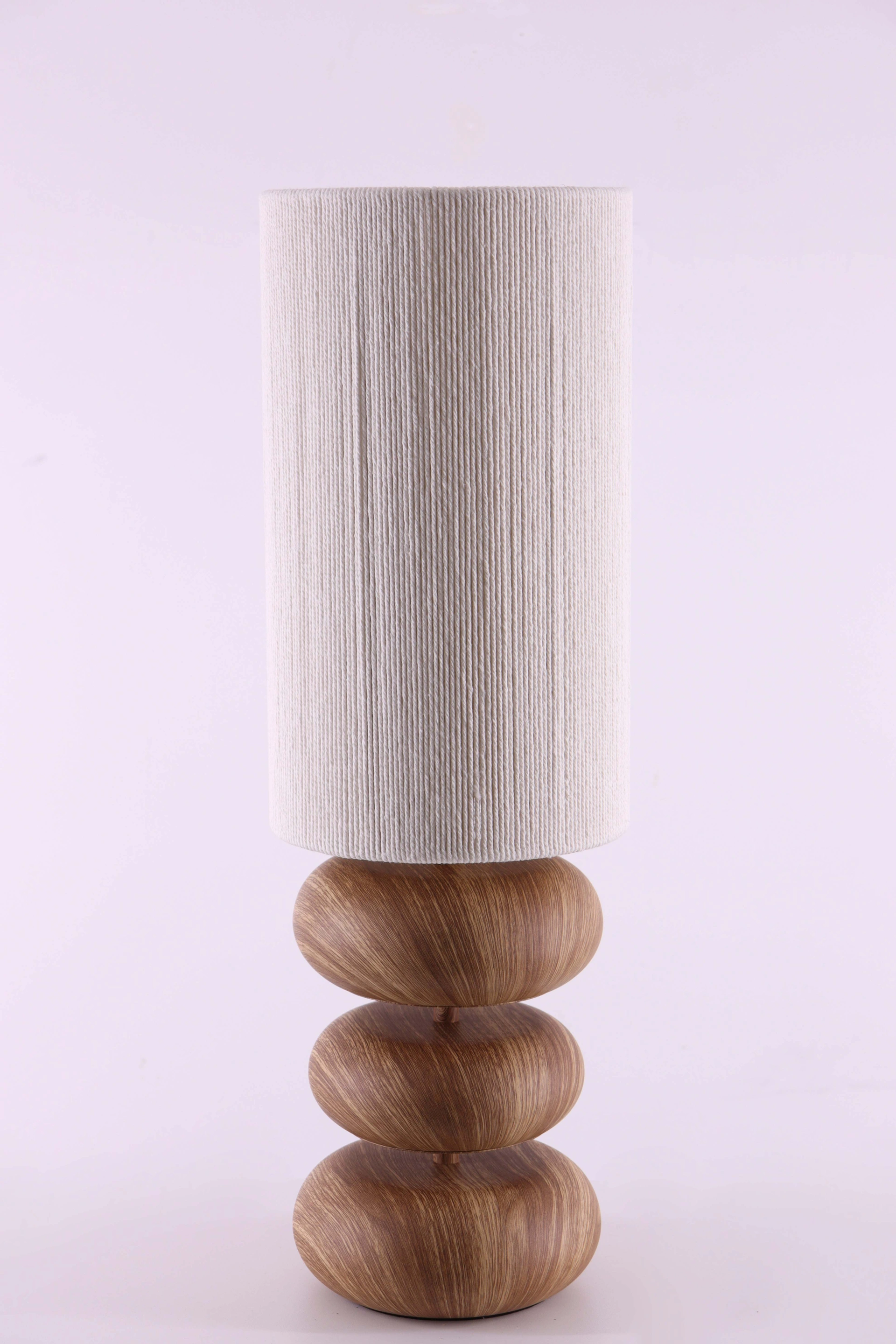 Tafellamp naturel metalen houtlook - Creme touw kap - Hoogte 67cm 46522