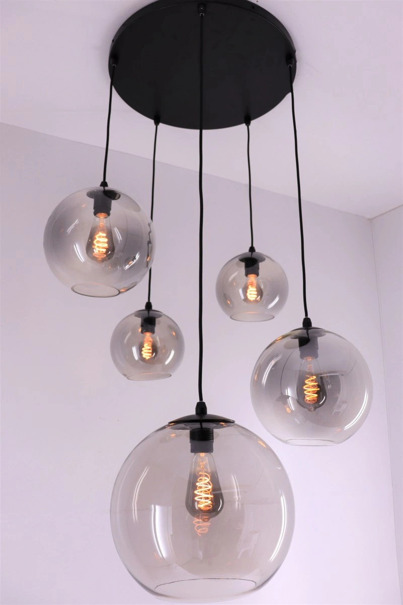 EEF Hanglamp Grey getint glas bollen - diameter 50cm met 5 hangers 61102HL