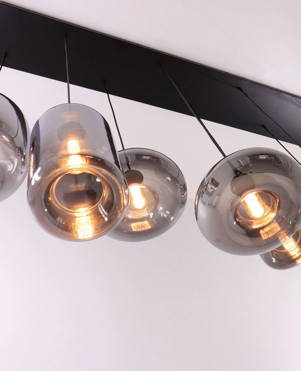 EEF hanglamp rookglas 6 lichts glazen hanglamp 100cm 50092