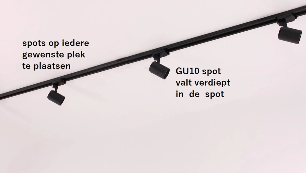 Railverlichting 3 meter met 5 spots zwart, complete licht rail, GU10, SMART geschikt SW04244B