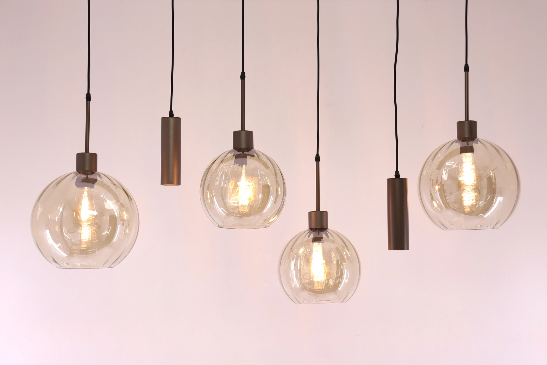 Moderne hanglamp cacao amber glas 130 cm 6 lichts 61215