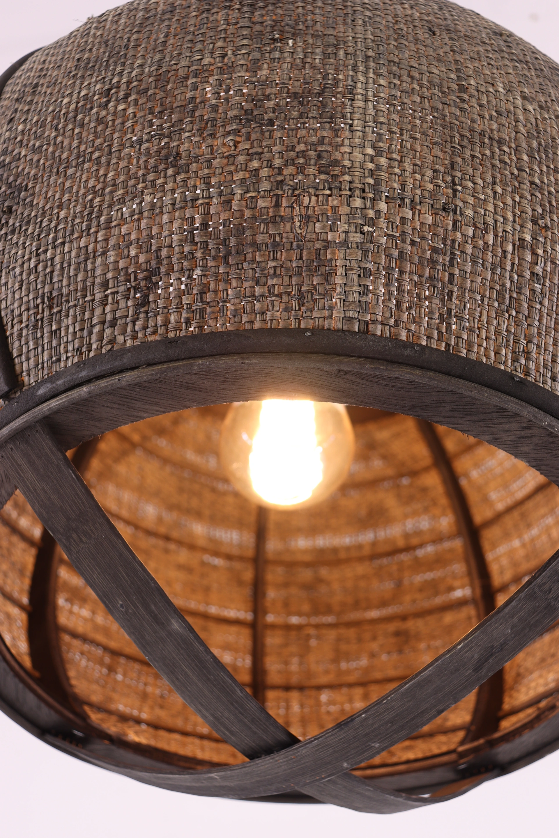 Hanglamp donker rotan met houten frame – naturel Ø41 cm 46469