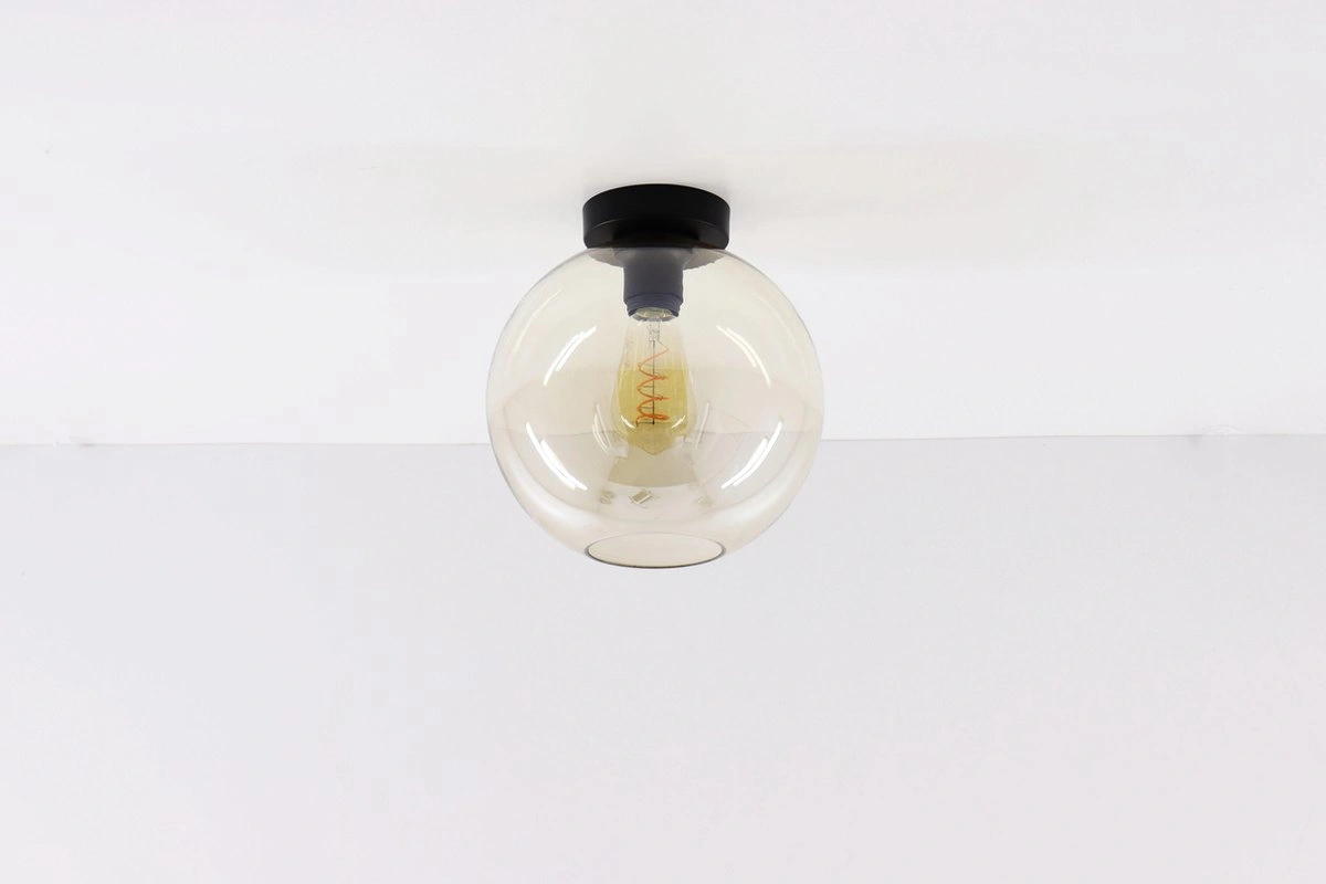 Plafonniere Goud Zwart - Zeer fraaie Amber Bol plafondlamp glas - mat zwart SW10493B