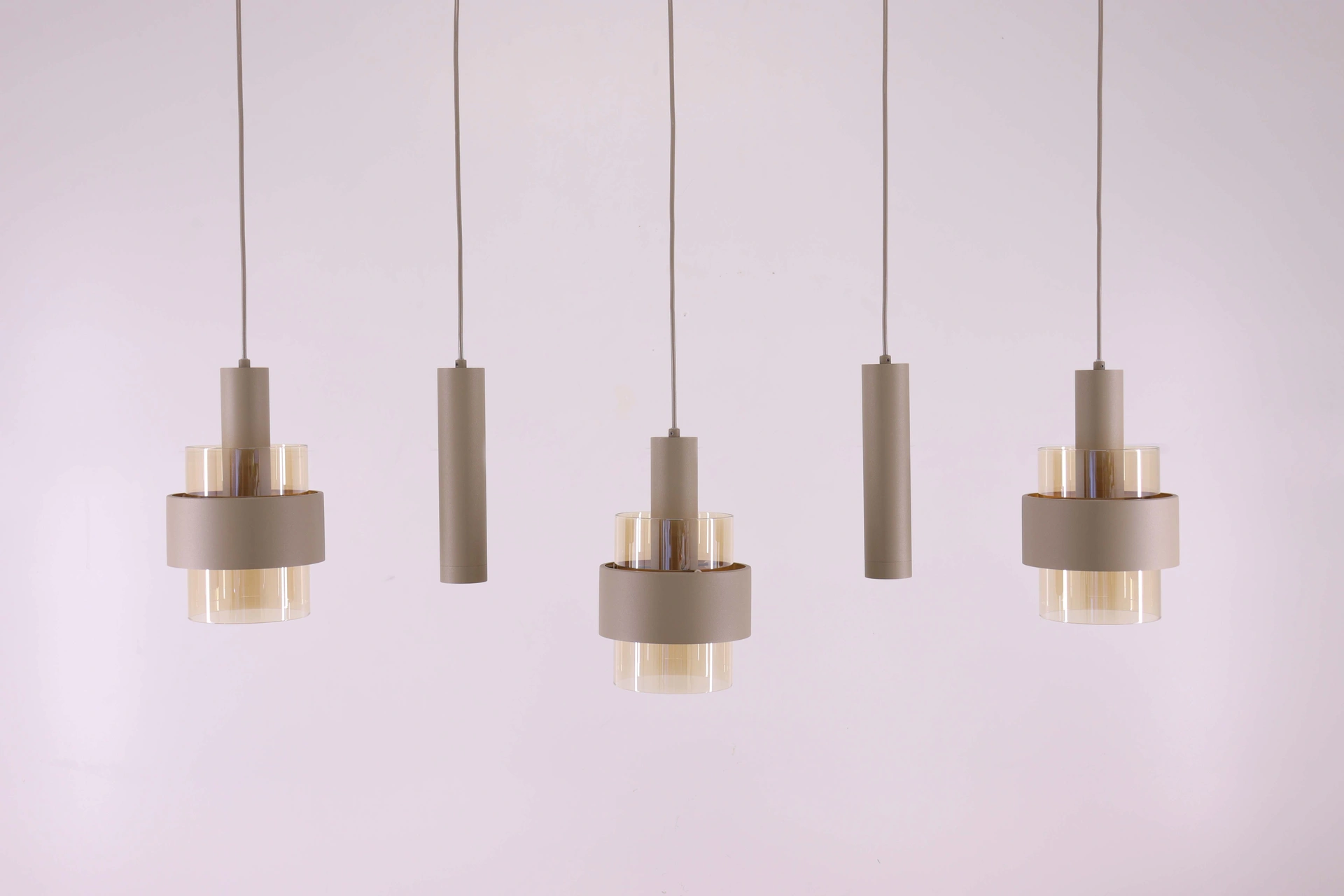 Hanglamp 5 lichts - zandkleur met kokers - Lengte 120cm 46582