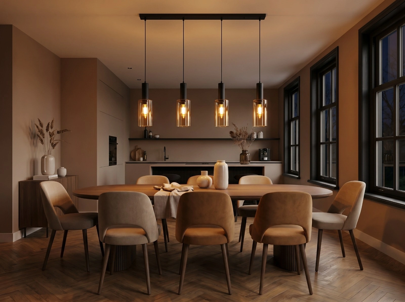 Hanglamp amber glas – 4 x E27 – 120 cm – Embar serie 61127