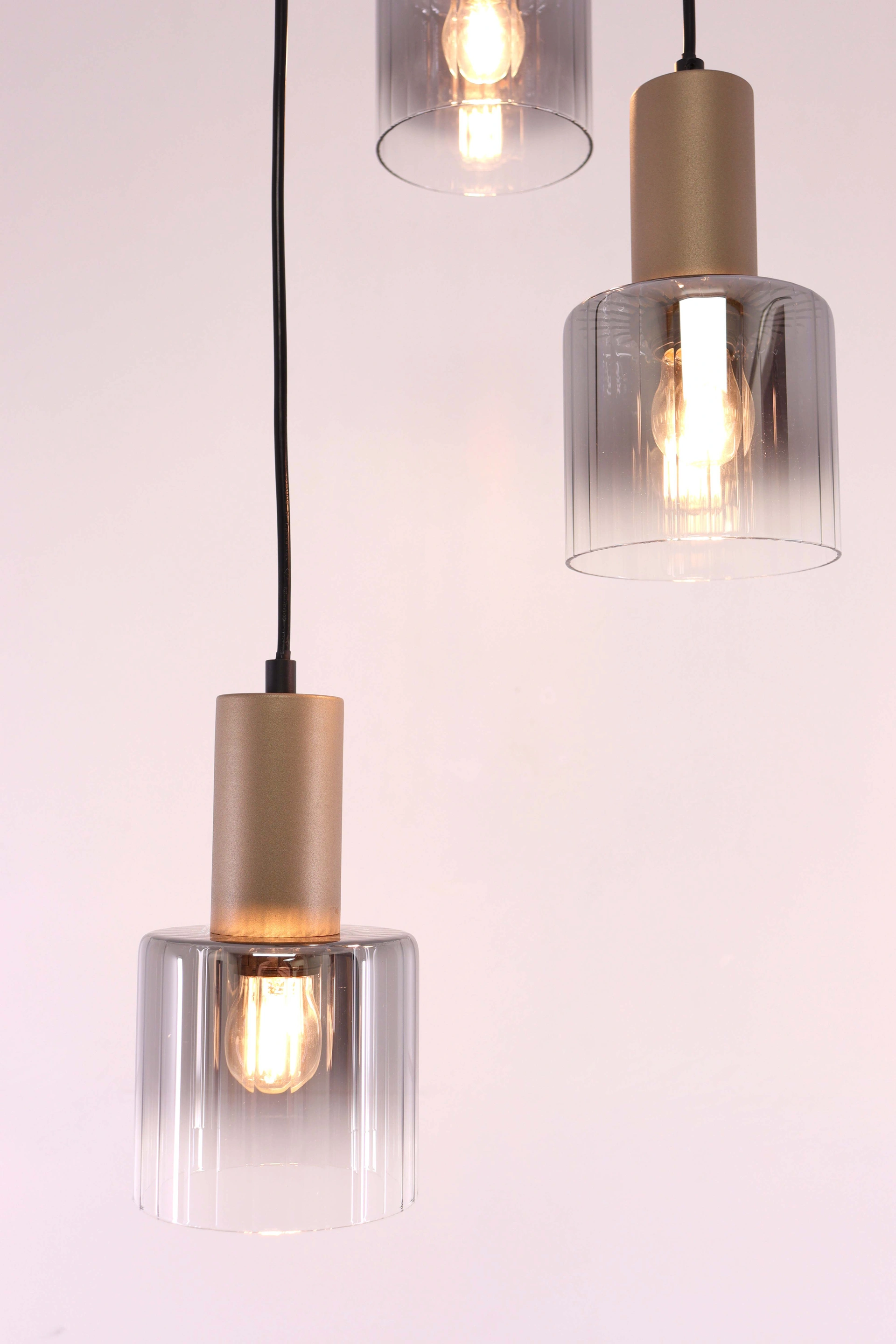 Hanglamp rond cacao met smoke glas - 3 lichts Dia. 28cm 46505