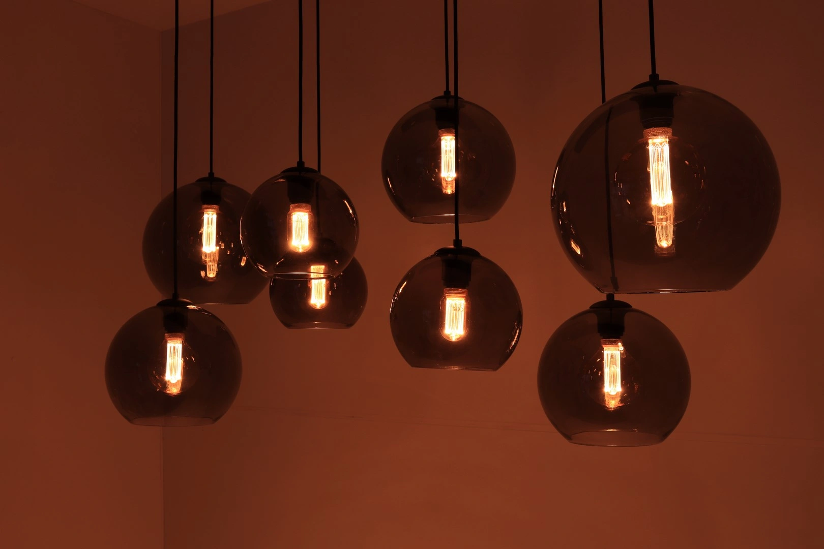 Hanglamp 8lichts - 8 Grey getint glazen - 135cm  50203