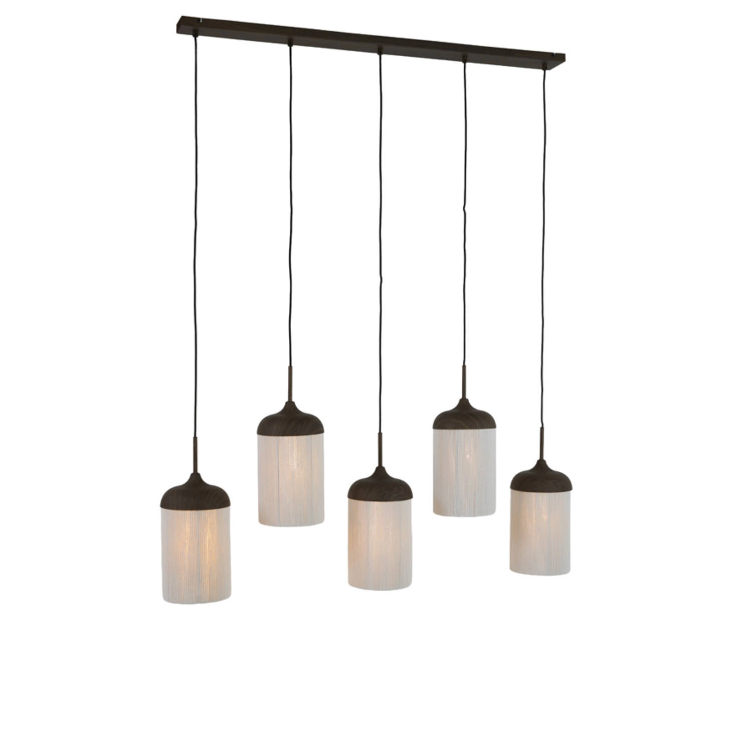5-lichts Hanglamp Rovena - donkerbruine houtlook met crème touw – 117 cm SW10550