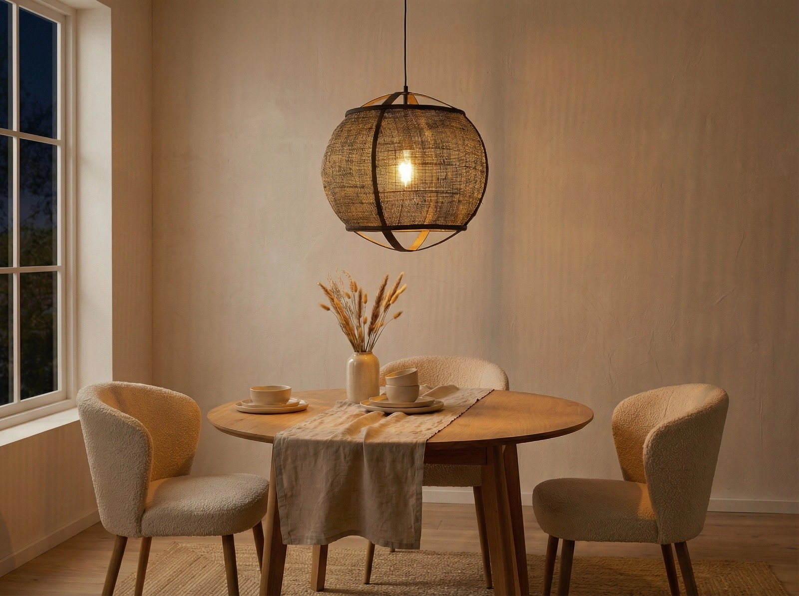 Hanglamp donker rotan met houten frame – naturel Ø41 cm 46469